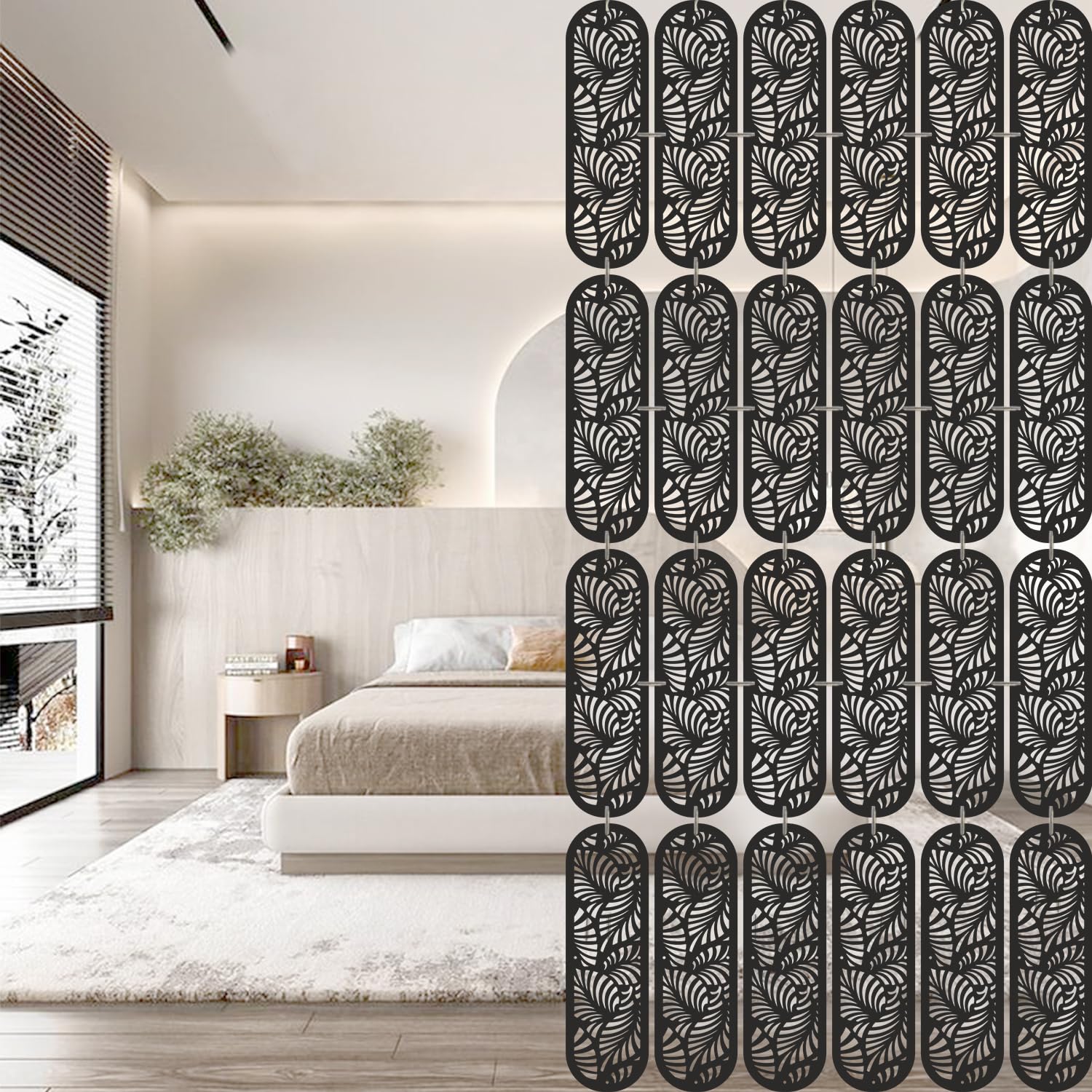 OLIVE TREE Room Partitions Hanging Room DIY Divider Panel Modern Hanging Screen Partition for Decorating Bedding, Dining, Study and Sitting Living -Room, Hotel -Black-6102-image-38