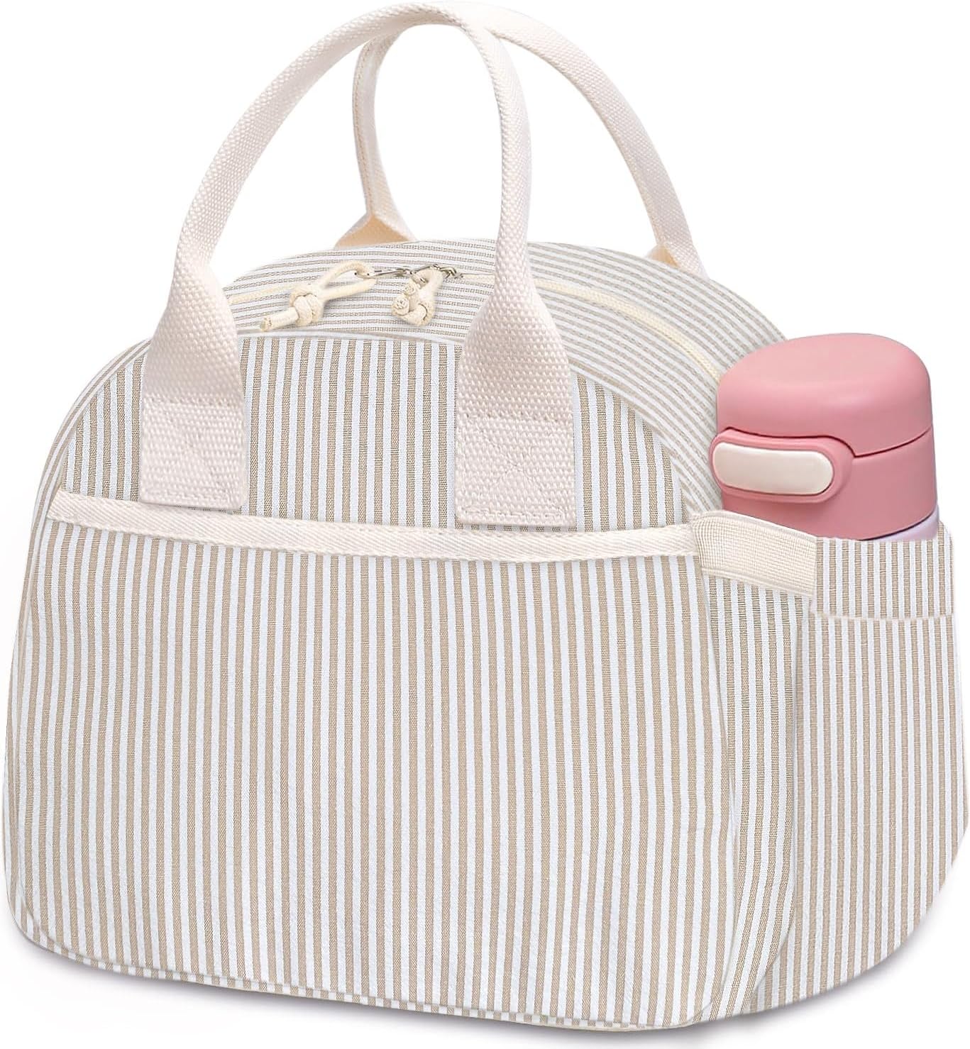 - Carry bloom Lunch Box for Women, Insulated Lunch Bag Cute Corduroy Lunchbag Reusable Lunchbox for Work (1 brown white stripes)