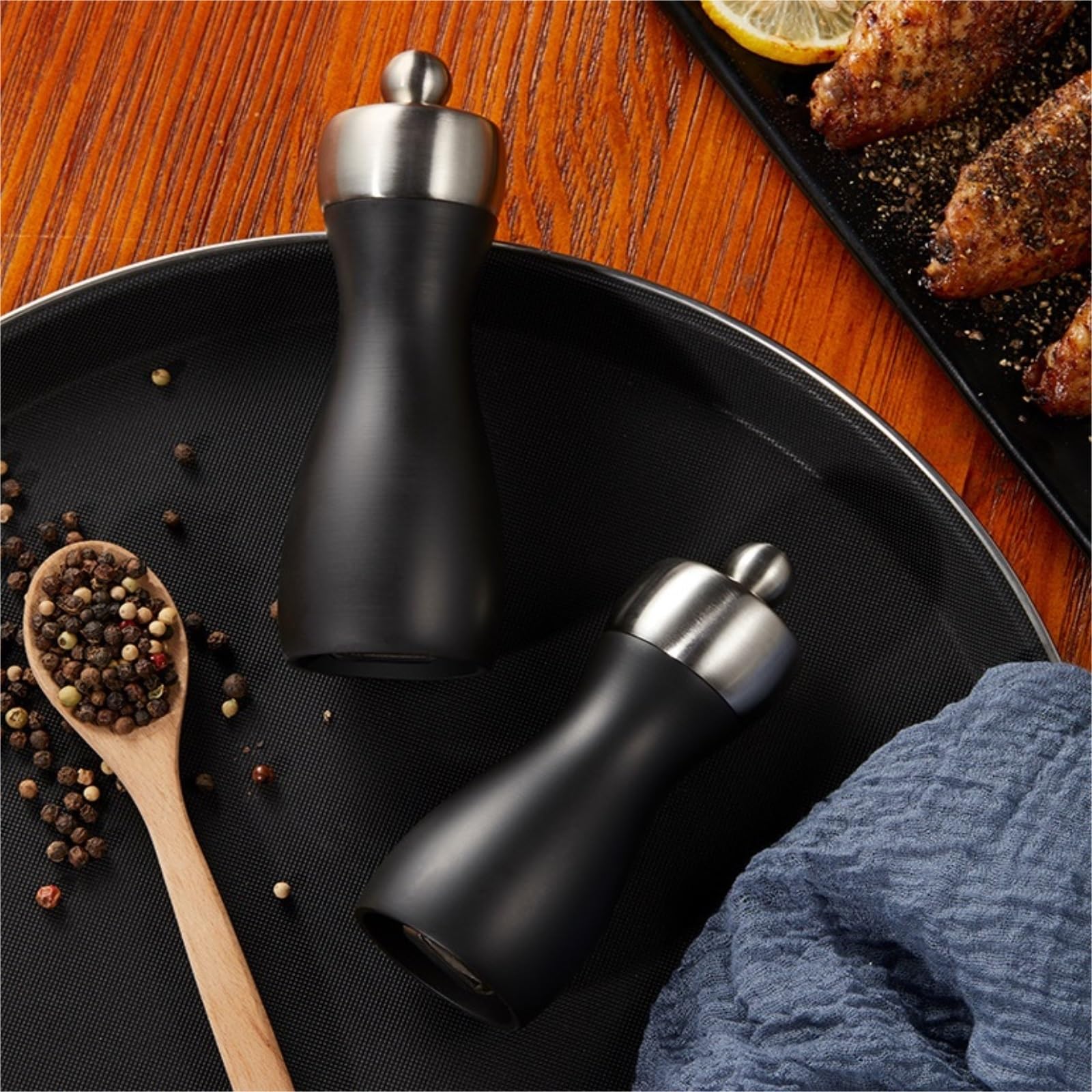 Młynek Do Przypraw Pieprzu Drewniane Młynki Do Pieprzu I Soli Młynek Ze Stali Węglowej Ręczny Narzędzia Kuchenne Do Różnych Przypraw(2pcs,5in)