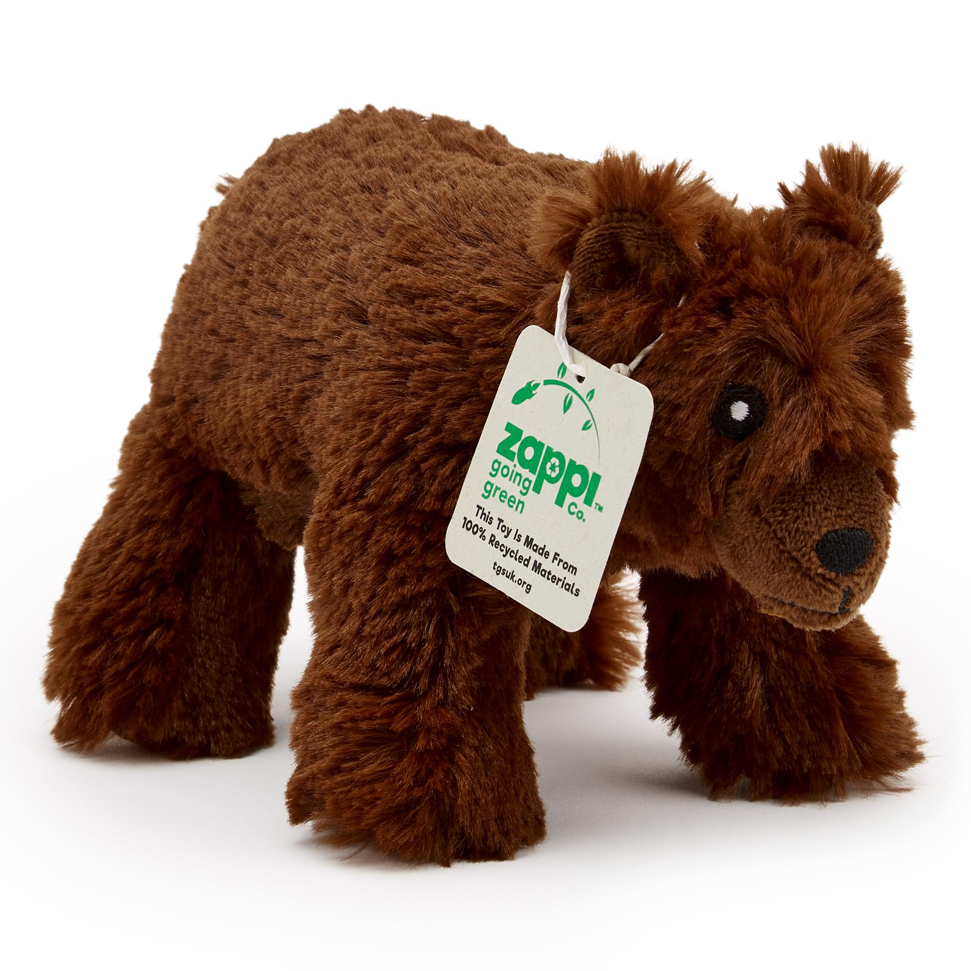 Zappi Co Ultra Soft Grizzly Bear Plush Toy (21cm Length) - 100% Recycled, Eco-Friendly, Newborn Gift, Realistic Lifelike
