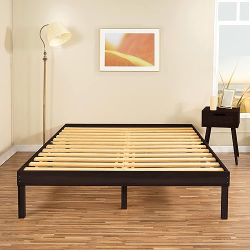 Naomi Home Lucia - Marco de cama de plataforma de madera maciza de 14 pulgadas marco de cama Queen de madera de pino marco de cama sin chirridos