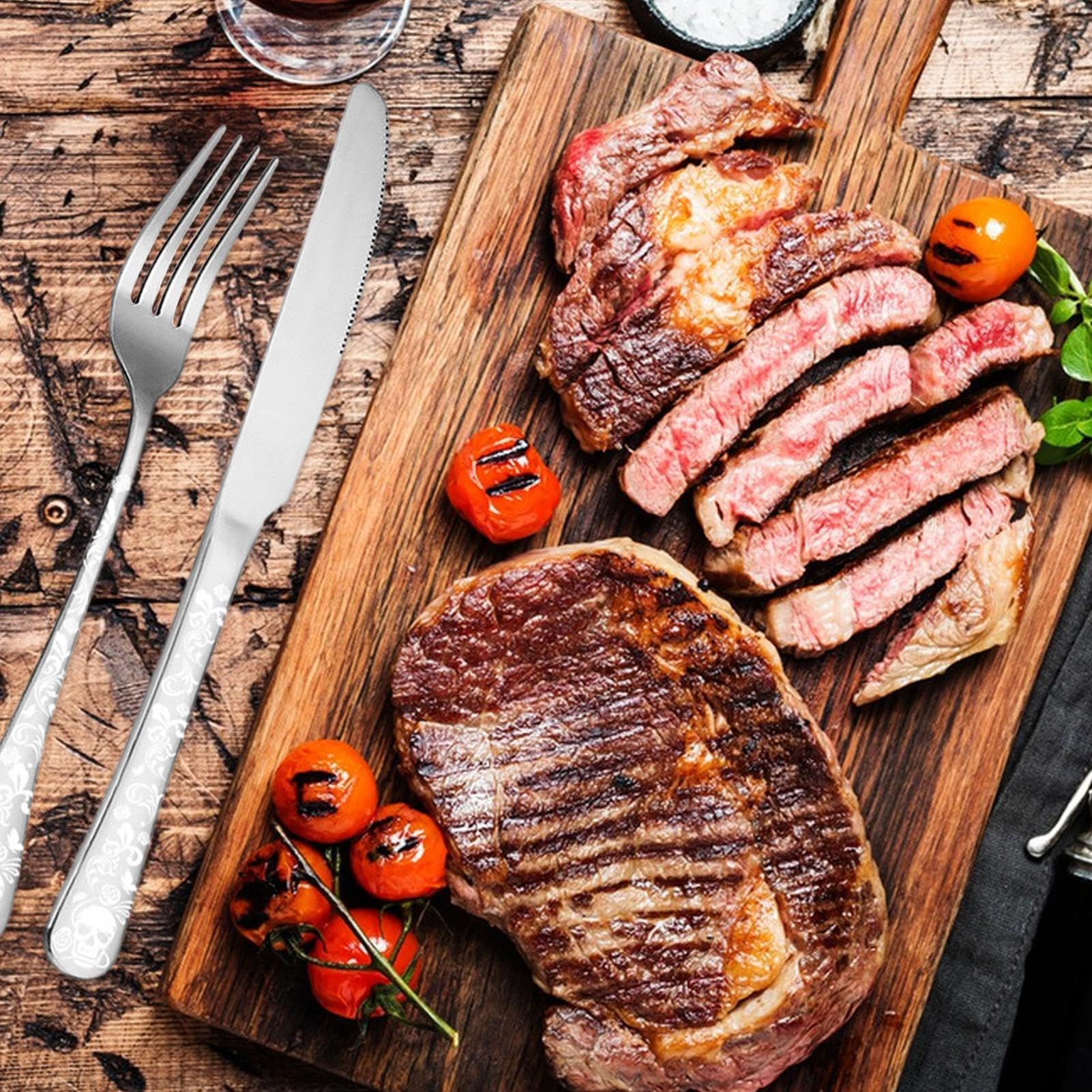 Besteckset aus Edelstahl, Utensilienset aus Metall 24-teiliges Besteck mit | Tragbare Küchengabeln und -löffel, Besteck für das Essen in der heimischen Küche, beim Camping