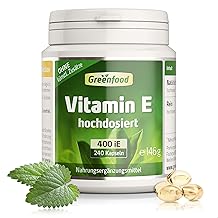 Vitamin E, high dose, 400 iU - 240 capsules (soft gel). High-quality tocopherol - protects cells from oxidative stress (antioxidant). No artificial additives. Laboratory tested. From Greenfood.