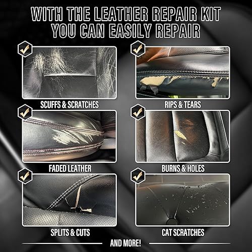 Miniatura 2 de Kit de reparación de cuero negro, kit de reparación de vinilo para asientos de automóvil, sofá, barco, sofá y bolso, arregla arañazos y rasgaduras