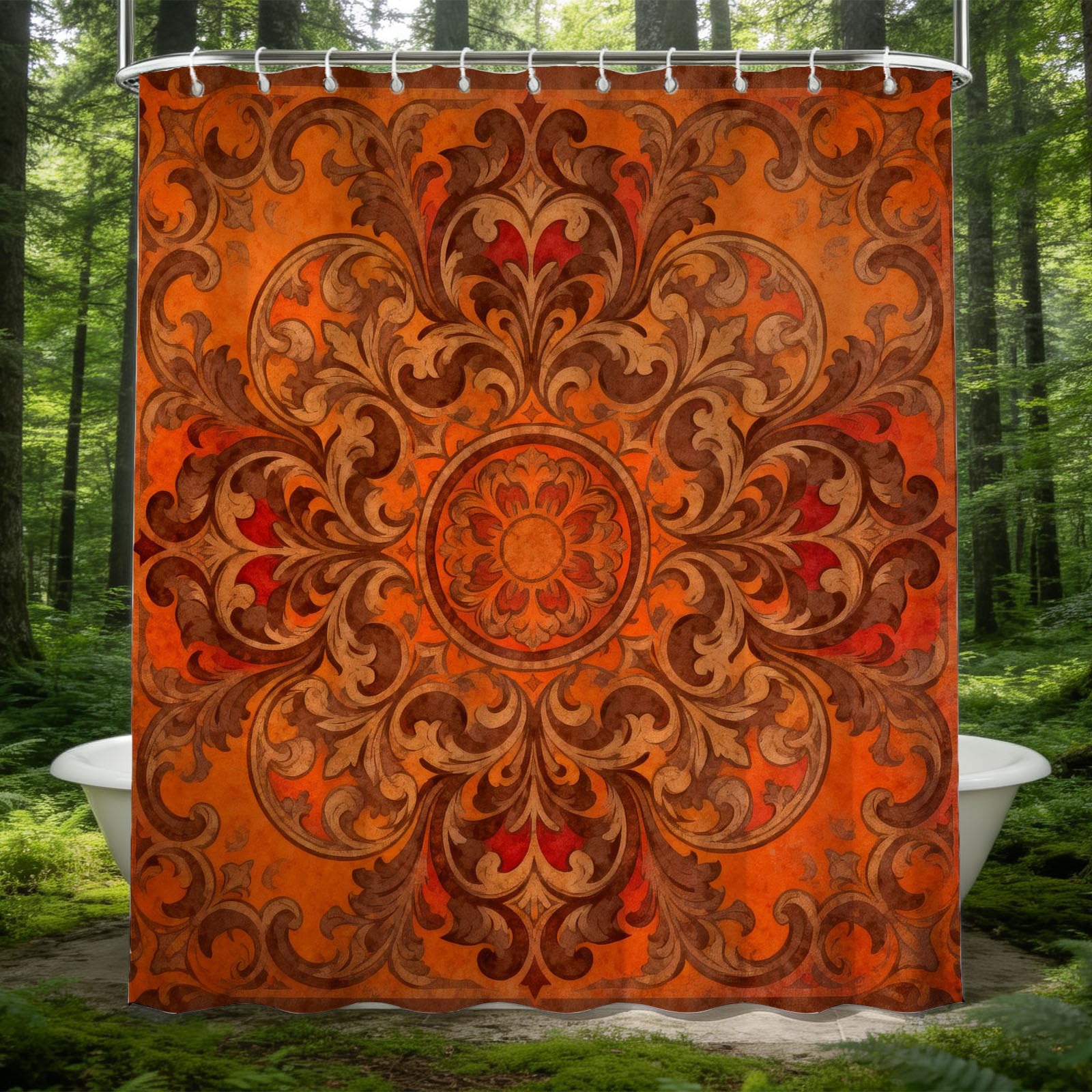 Hongduo 3D Retro Pattern Shower Curtain for Stalls Bathtubs Mandala Bathroom Decor Shower Curtain Set Polyester Fabric Waterproof 180x180cm/71X71 Inch with Hooks