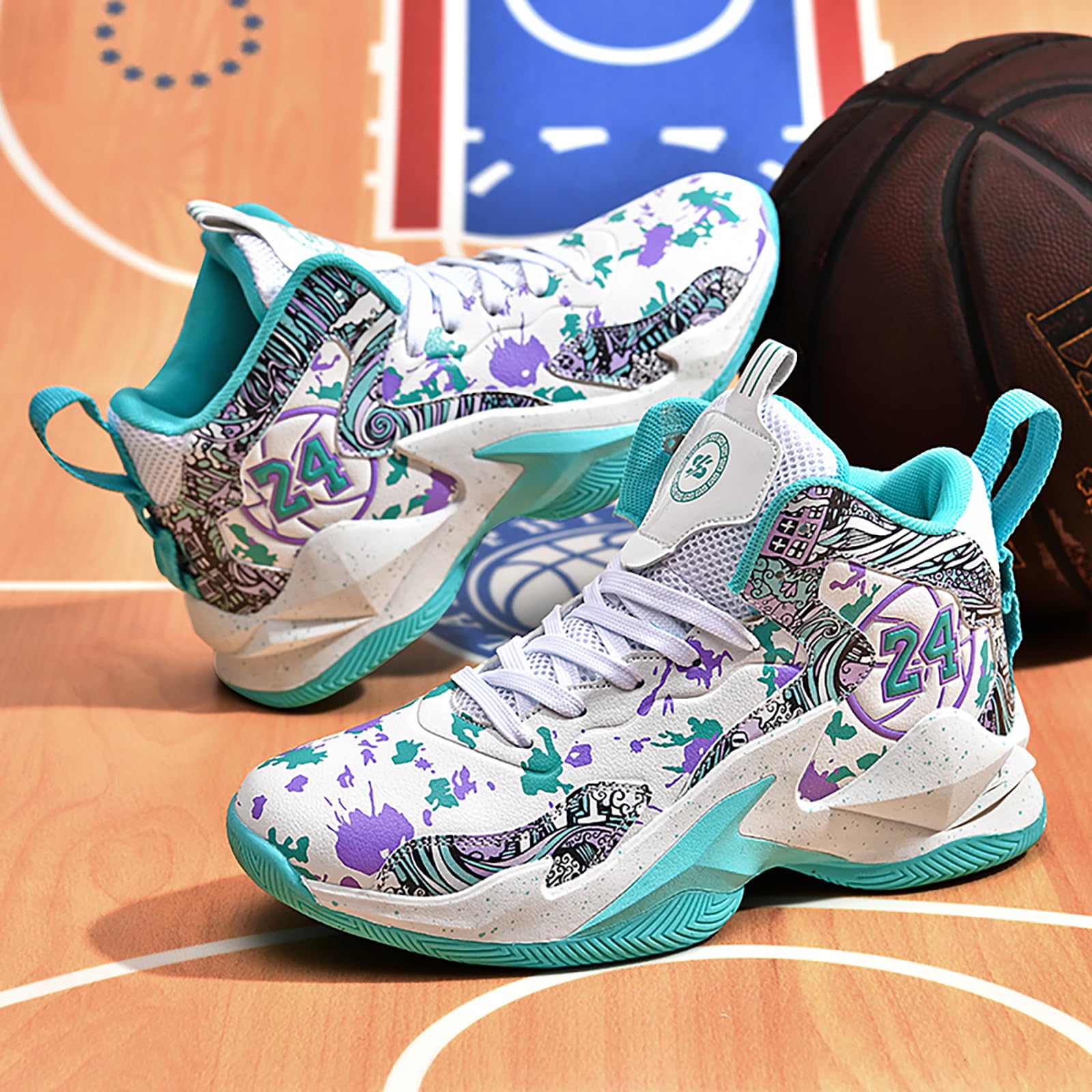 Herren Basketballschuhe leichte atmungsaktive High Top Turnschuhe Damen Laufen Anti-Rutsch Mode Graffiti Training Schuhe