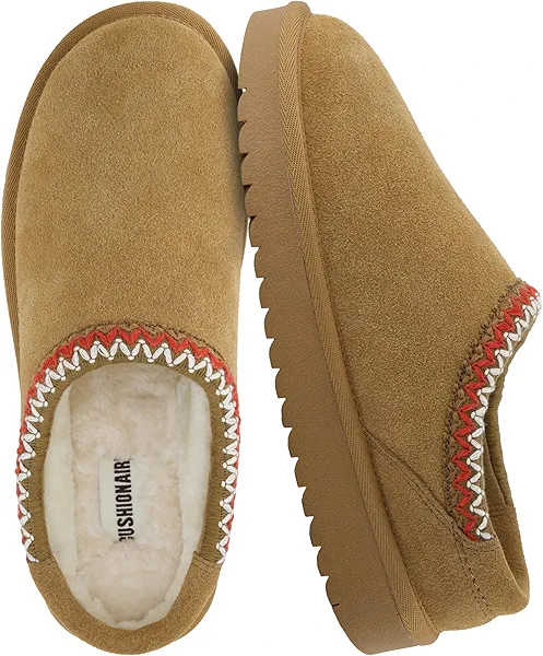 CUSHIONAIRE Keto Womens Slippers- Genuine Suede Cozy & Stylish, Memory Foam & Faux Shearling Winter Slippers for Women CHESTNUT 8