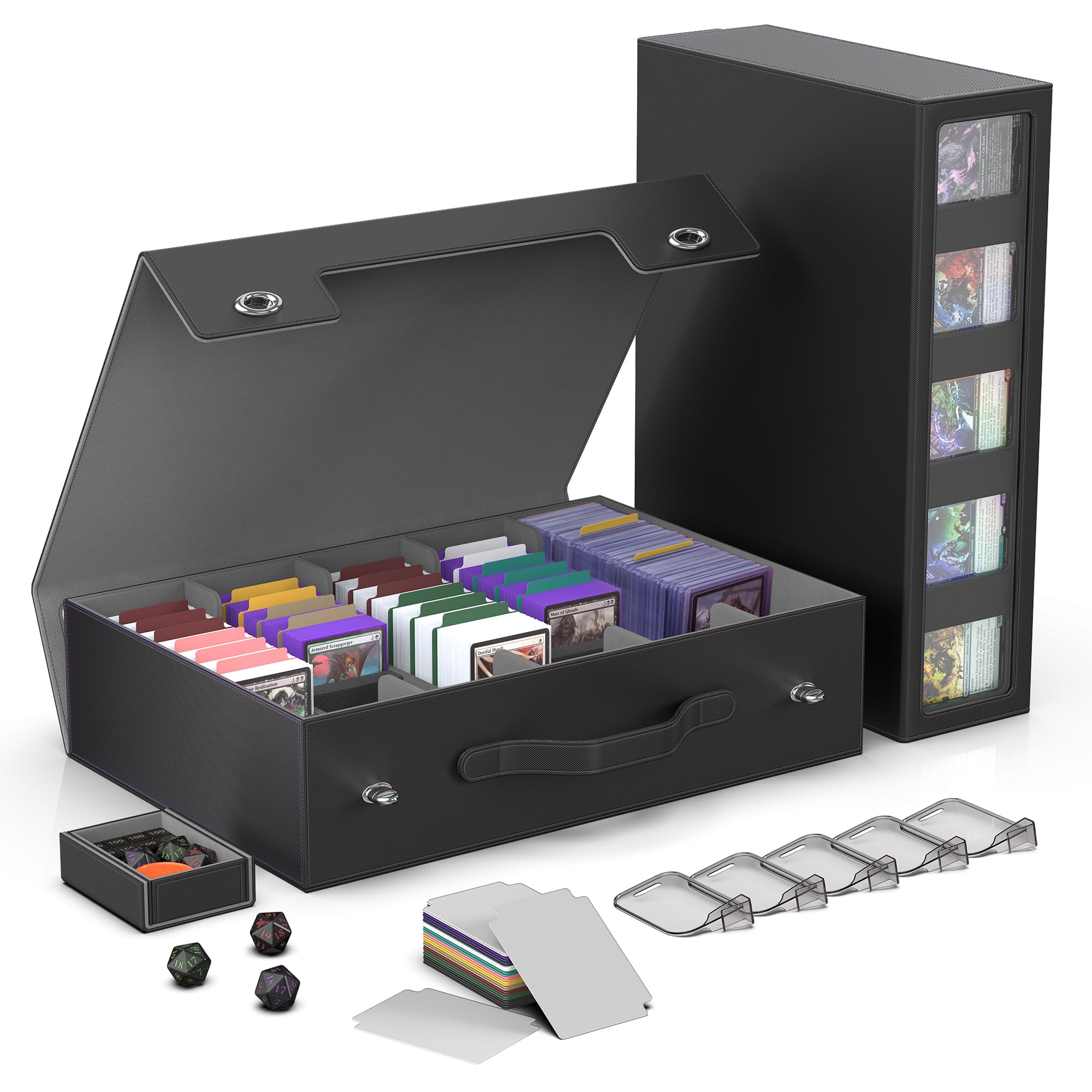 Kabinka Trading Card Storage Box with Handle & Mechanical Latch,5-Row 3900+ Commander MTG Card Case with Sealed Display Window,Top loaders Organizer Deck Box for MTG/TCG/PTCG/Sports Cards (Black) — image 1