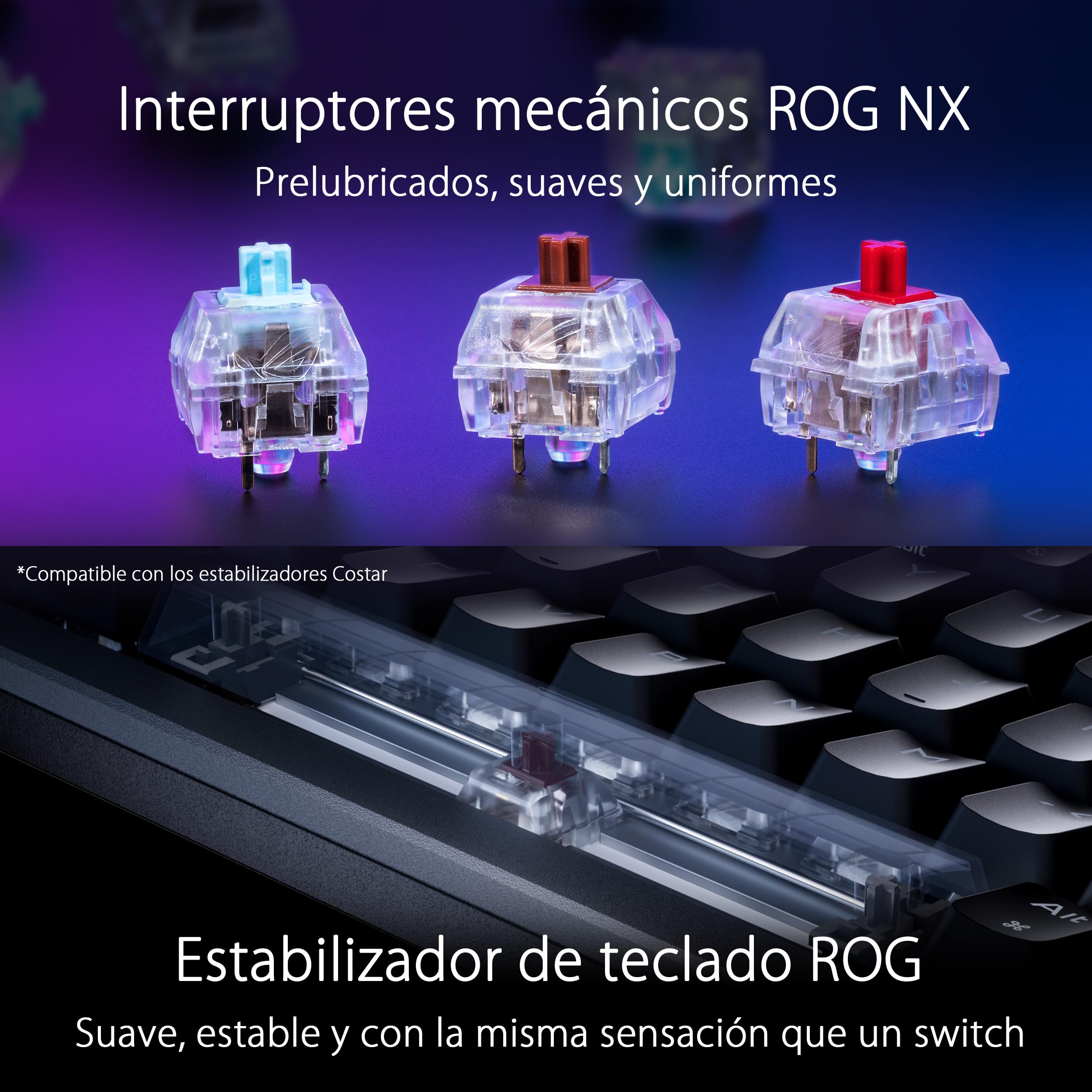 ASUS ROG Azoth - Teclado Mecanico Gaming 75%, Cubierta Metálica, Switch ROG NX Red lubricados, ABS, Kit de Lubricado, IR, BT y USB-C, Pantalla OLED, Tres Alturas y Compatible con Mac - QWERTY español