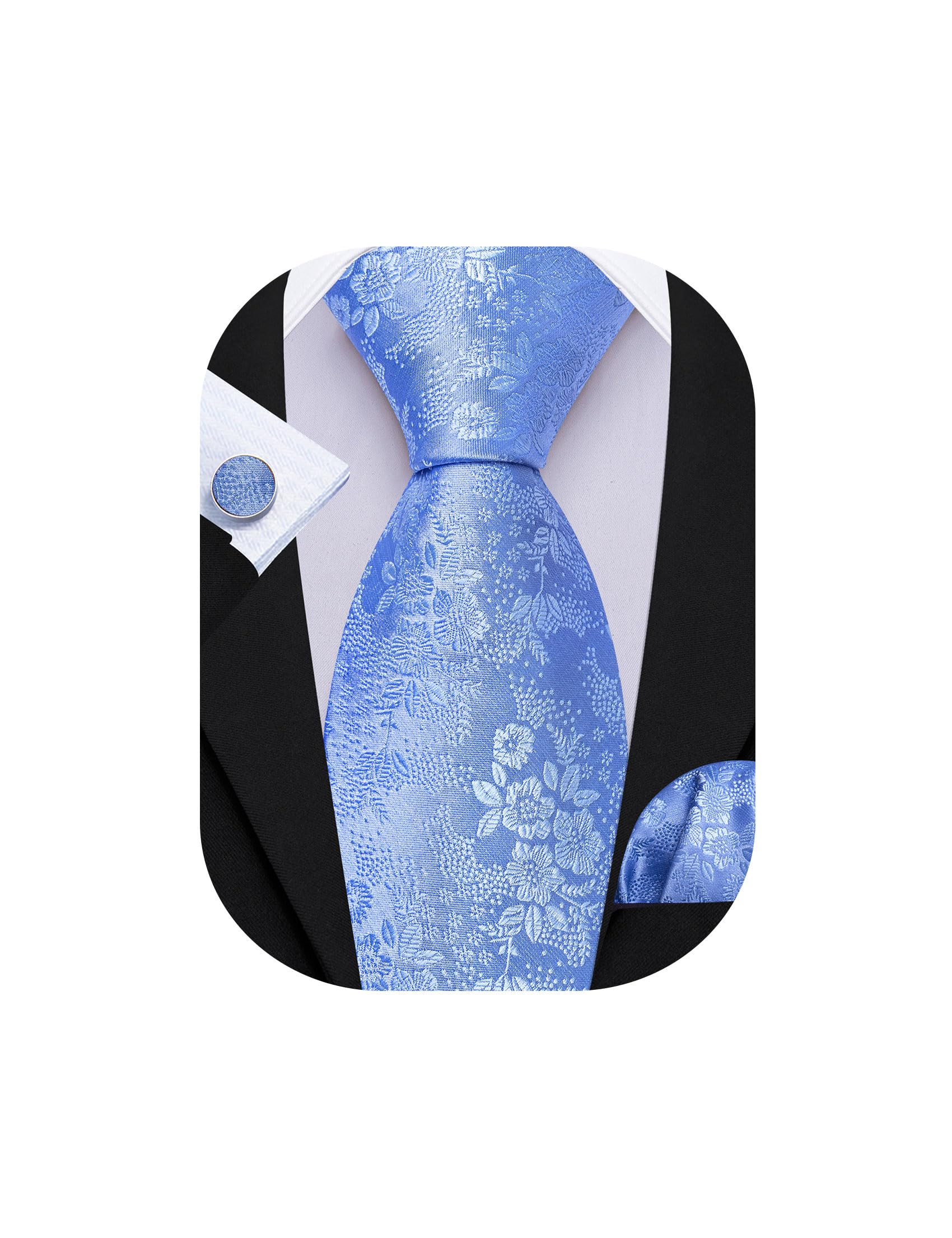 Barry.Wang Men Tie Set Floral Paisley Silk Necktie Pocket Square Cufflinks