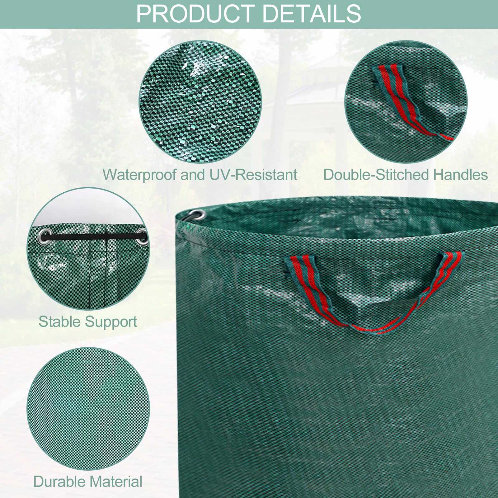 2 x 500L Garden Waste Sacks Gardening Sacks Garden Bags Garden Sacks with Handles for Leaves, Waste and Debris, Green - 3