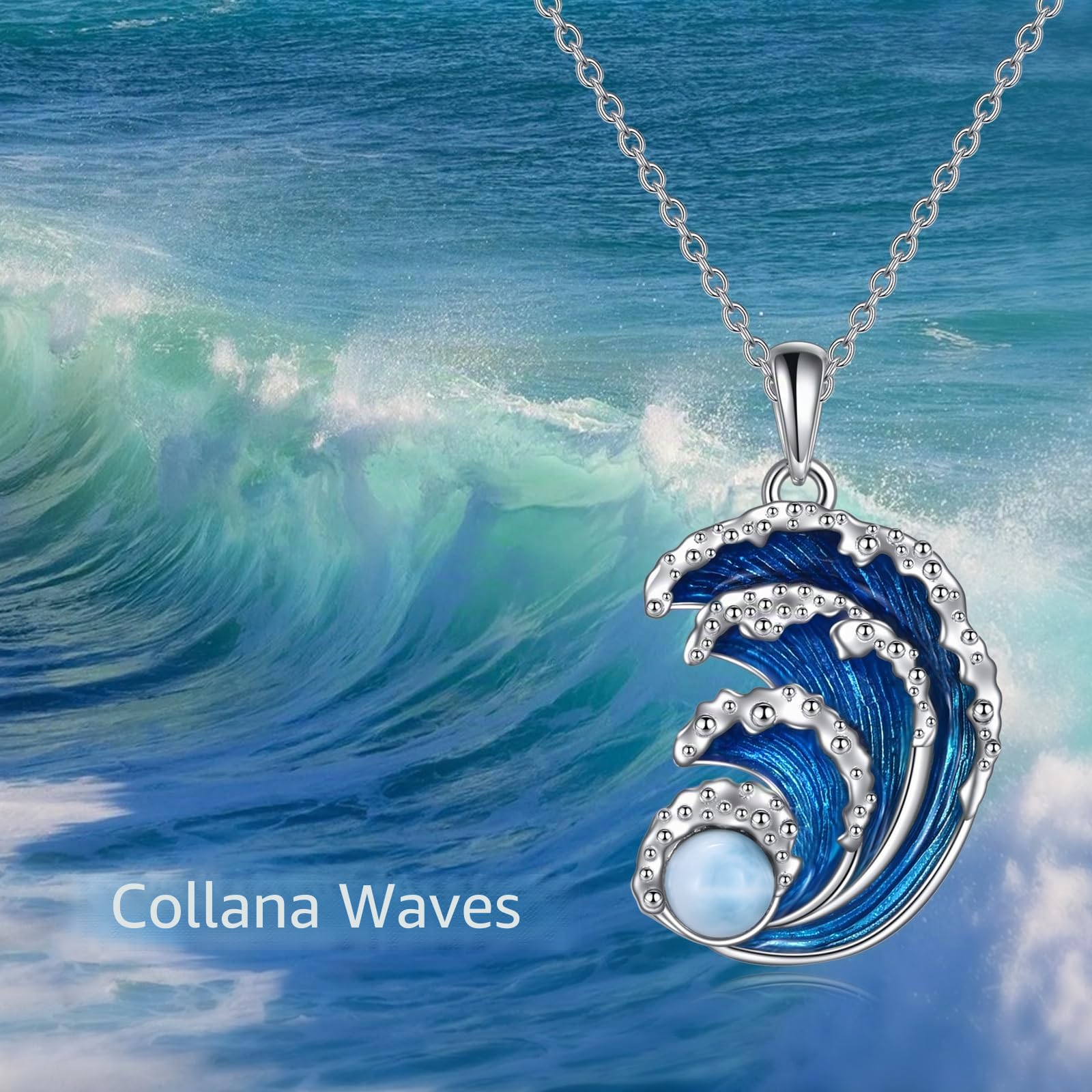 AXELUNA Onda collana in argento Sterling con ciondolo a forma di onda dell'oceano collana gioielli da spiaggia collana girocollo per donne uomini regali di Natale, 29.5mm x 17.2mm, 20-Zoll-Kette