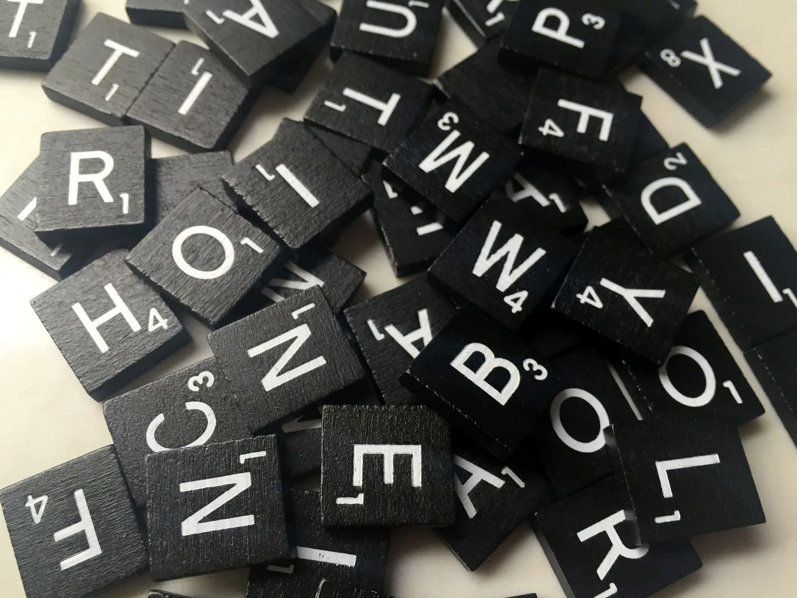 Black Wood Letter Tiles Set 100 Tiles for Game Replacement, Scapbooking, Crafts, Messages, Etc.