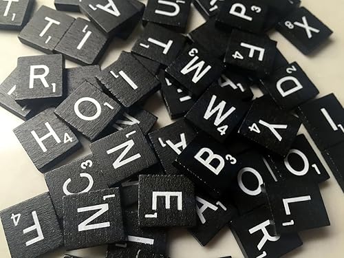 Juego de 100 azulejos de letras de madera negra para reemplazo de juegos, Scapbooking, manualidades, mensajes, etc.