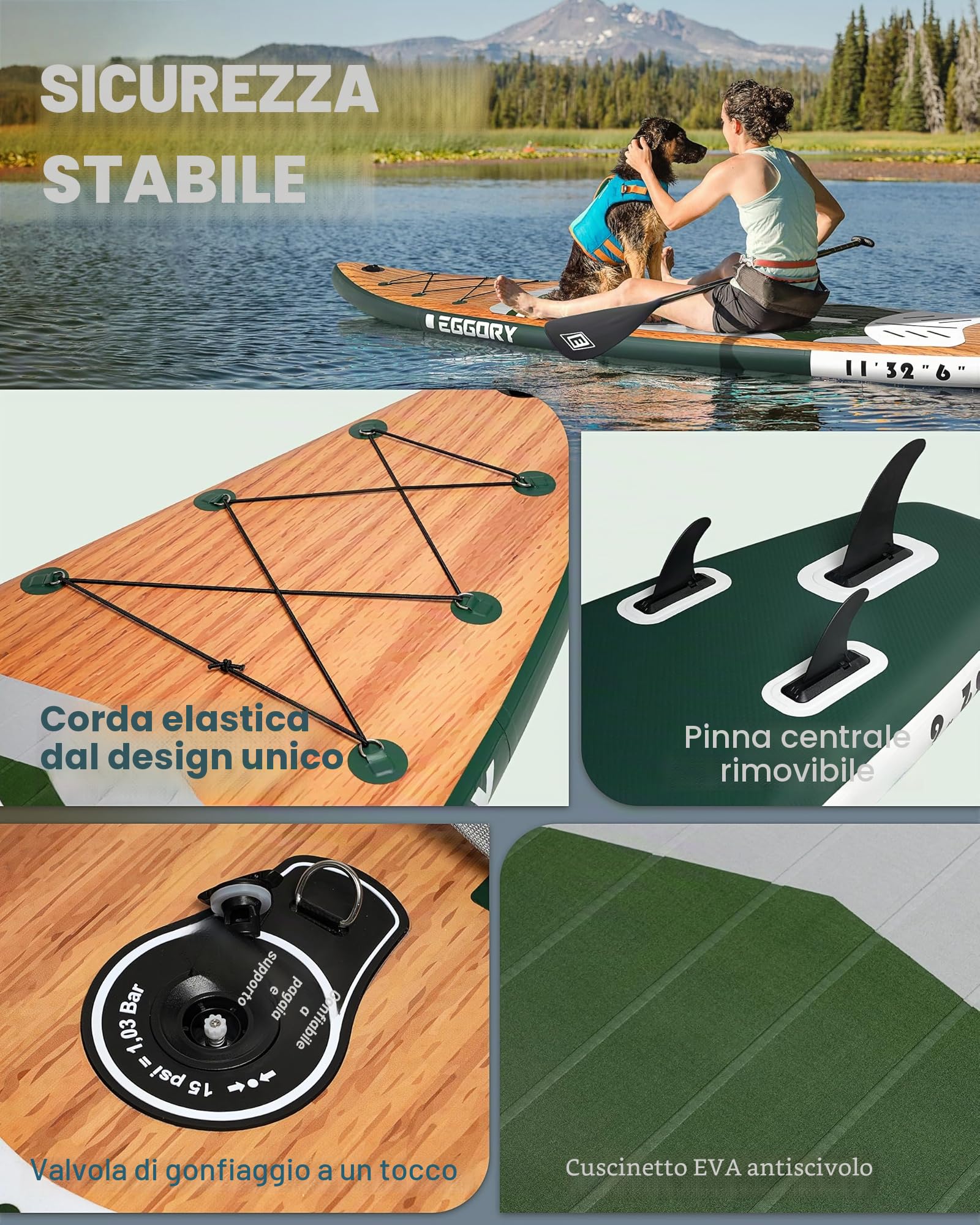 Tavola da surf gonfiabile SUP completa Paddleboard accessori pagaia regolabile, pompa, zaino da viaggio, guinzaglio, borsa impermeabile, tavola per adulti