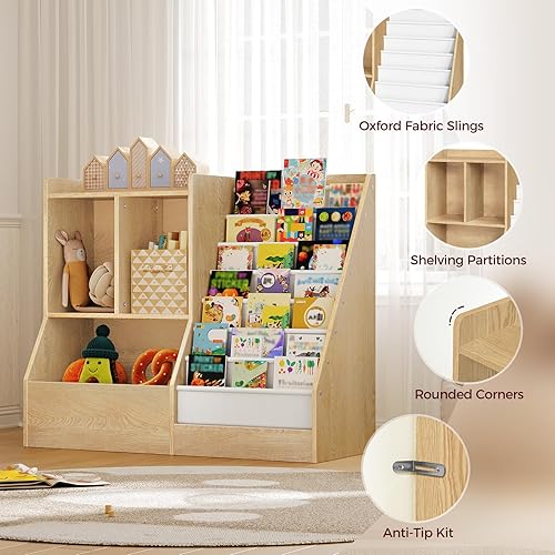 Miniatura 8 de Estantería y almacenamiento de juguetes para niños de 39.4 pulgadas, estante de 7 capas para libros, estantería para niños, estantería para niños,