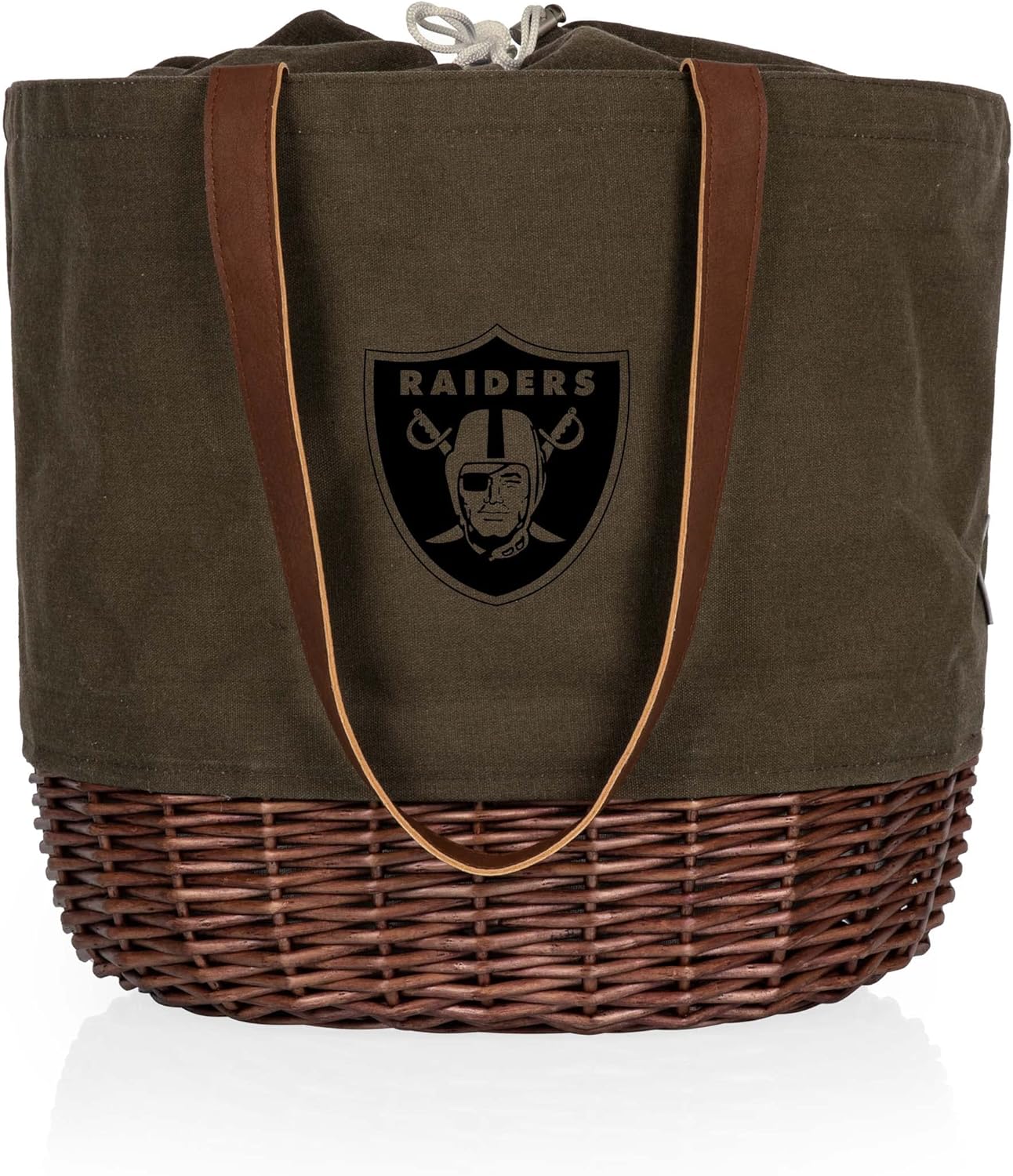 PICNIC TIME NFL Coronado Canvas and Willow Basket Tote, Picnic Tote Bag, Beach Tote, (Khaki Green with Beige Accents)