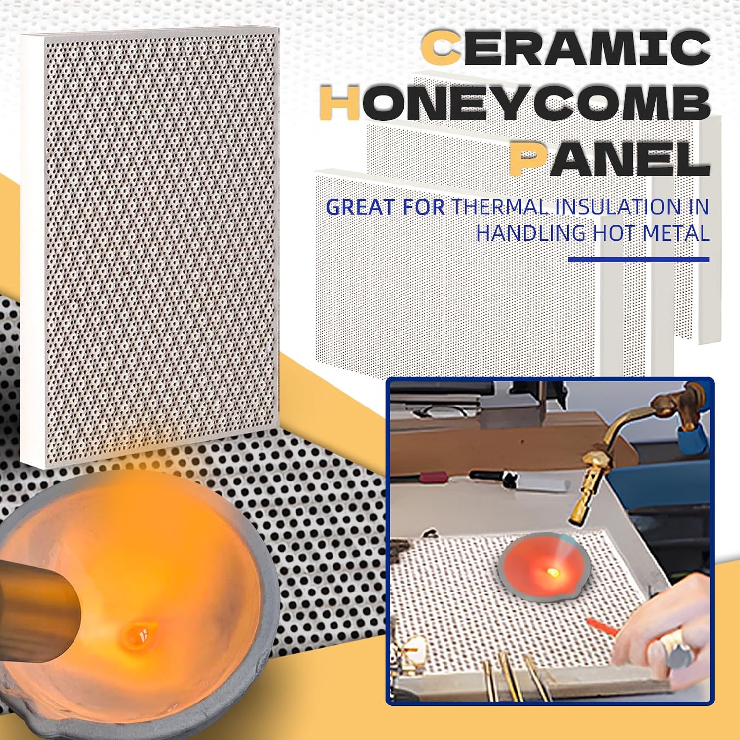 8 PCS Graphite Torch Melting Casting Kit, Including 5-in-1 Graphite Casting Ingot Mould, 30cm Stainless Steel Crucible Tongs, 3 Quartz Crucible, 2 Tong for Melt, Honeycomb Ceramic Soldering Board