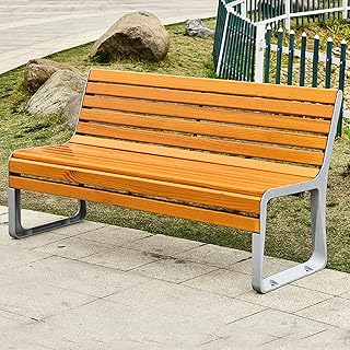 YVYKFZD Banco de jardim moderno ao ar livre, banco de pátio resistente leve de alumínio fundido, assento de banco de metal para 3 pessoas com encosto, para quintal, parque, móveis de varanda frontal de gramado (cor: madeira maciça)