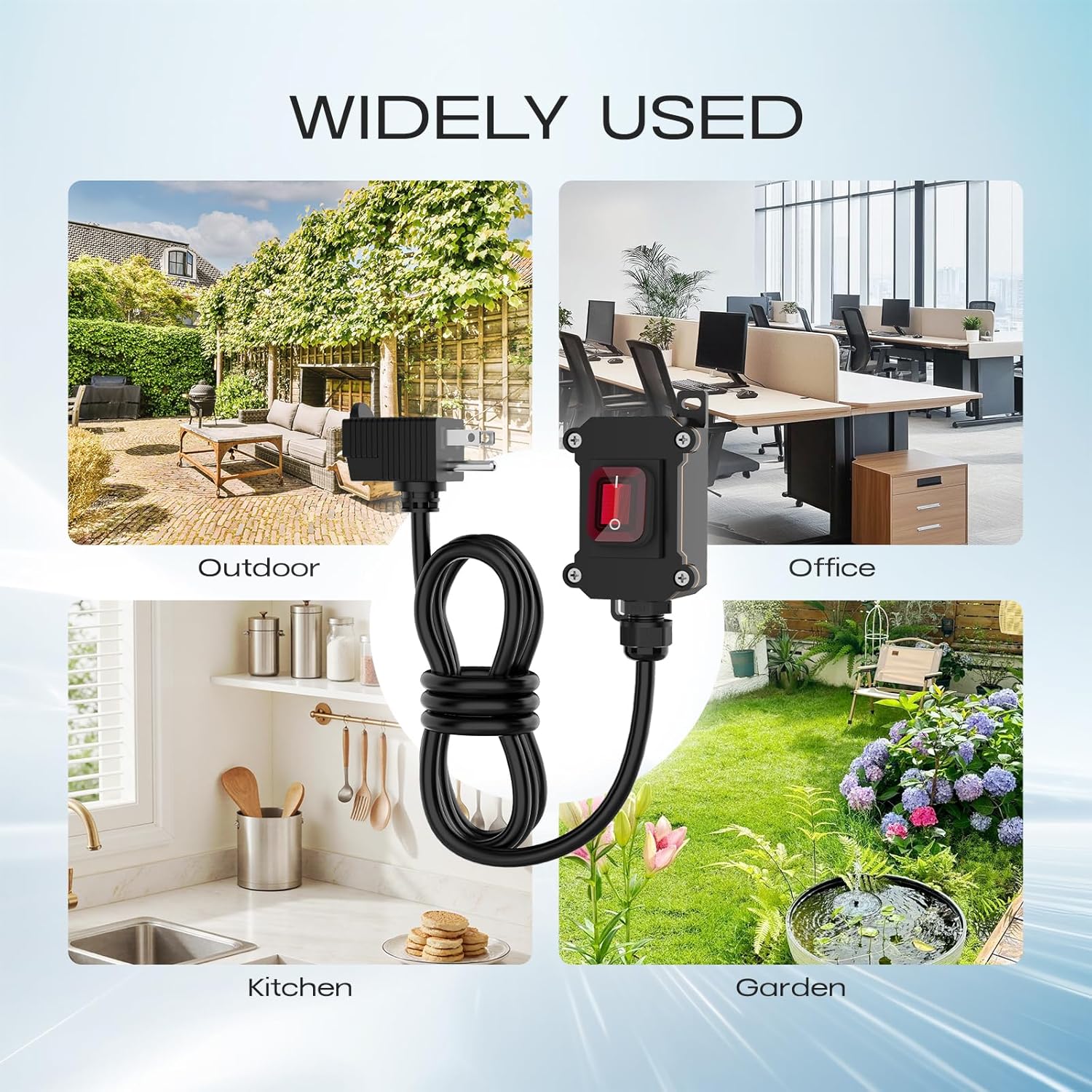 Inline Cord Switch with 4ft 18AWG, 3-Prong Cable Piggyback Plug Power Cord IP67 Waterproof Extension Cord with On/Off Outdoor Light Sturdy and Durable Switch 16A-250V 20A-125V