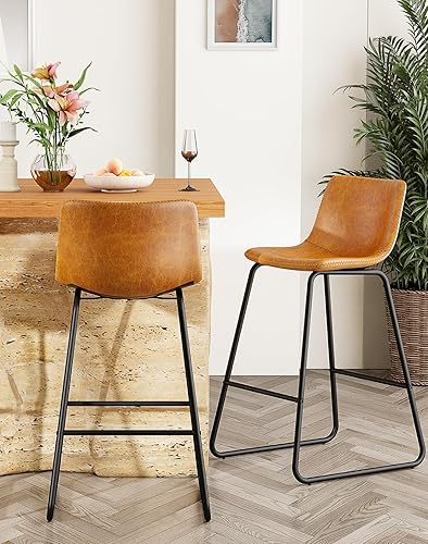 Miniatura 2 de Aowos Juego de 2 taburetes de bar modernos taburetes de bar de altura de mostrador con respaldo taburetes de bar de piel sintética de 26 pulgadas