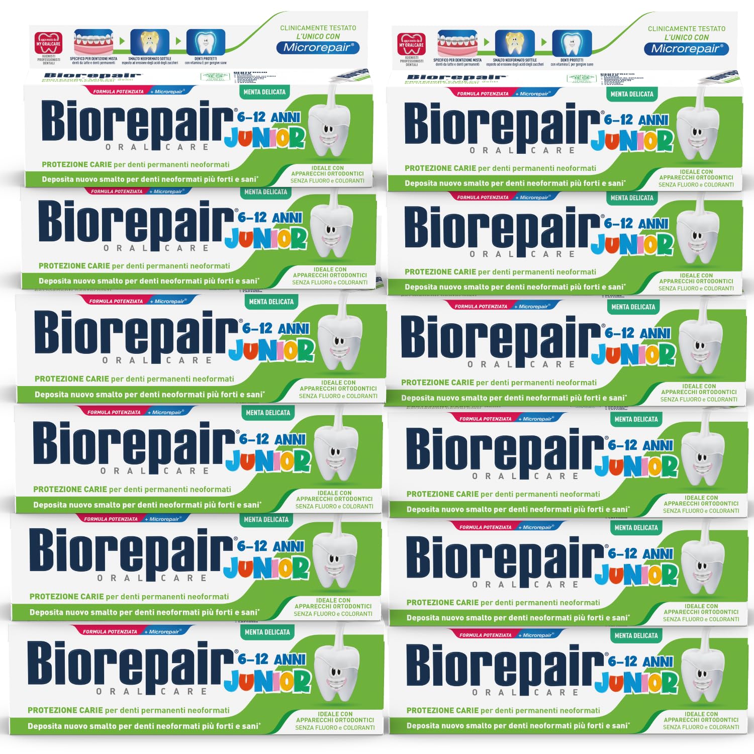Biorepair Junior, Dentifricio Protezione Carie, 12x75ml