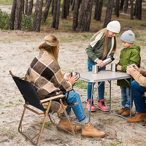 Miniatura 7 de LUCKYERMORE Silla de campamento de grano de madera, juego de 2 sillas de comedor al aire libre, silla plegable de patio con reposabrazos de madera,