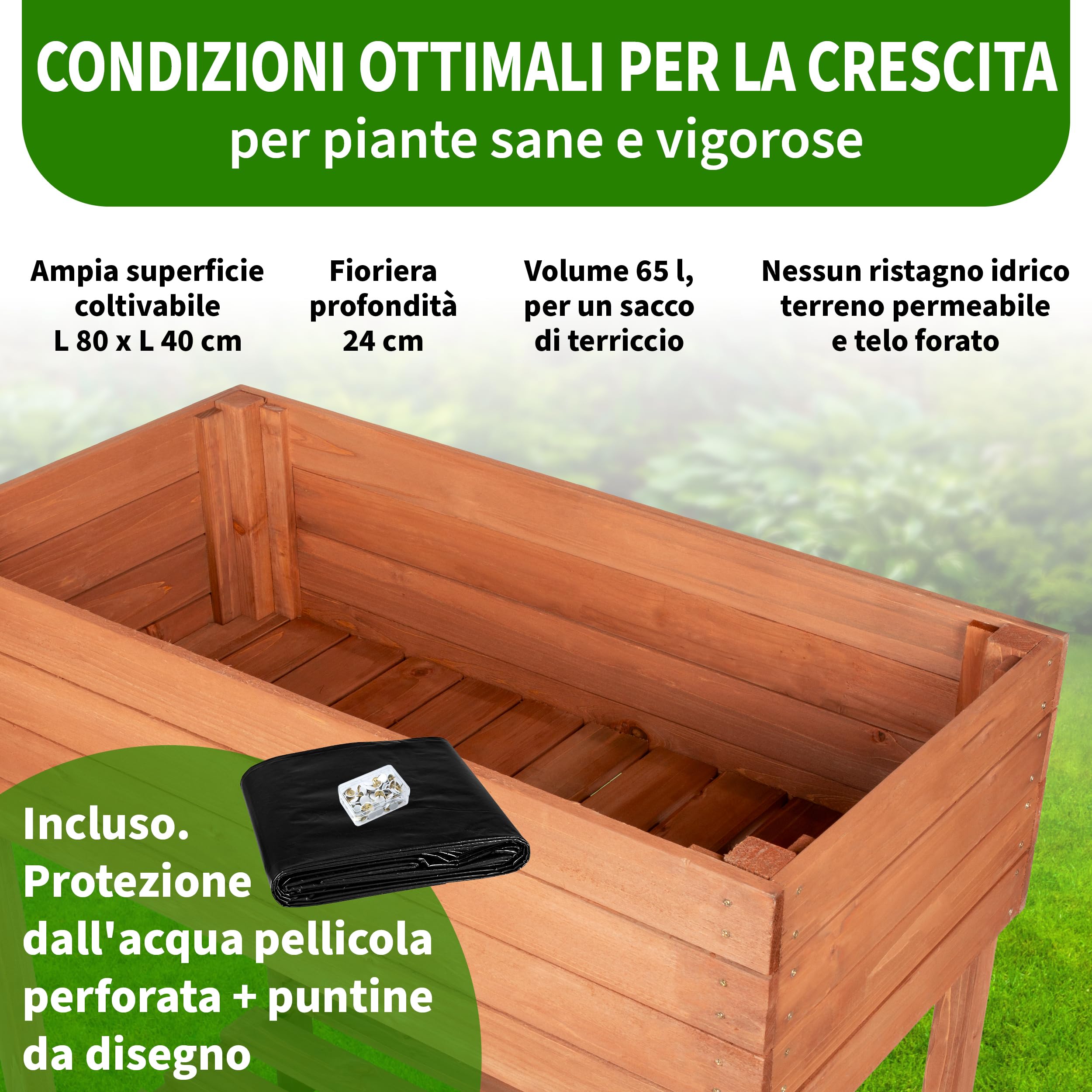 TTL GARDEN Fioriera rialzata da balcone, M, 80 x 40 x 80 cm, in legno, con ripiano e pellicola, in legno di abete resistente alle intemperie, aiuola per piante, aiuola per giardino, balcone, terrazza,