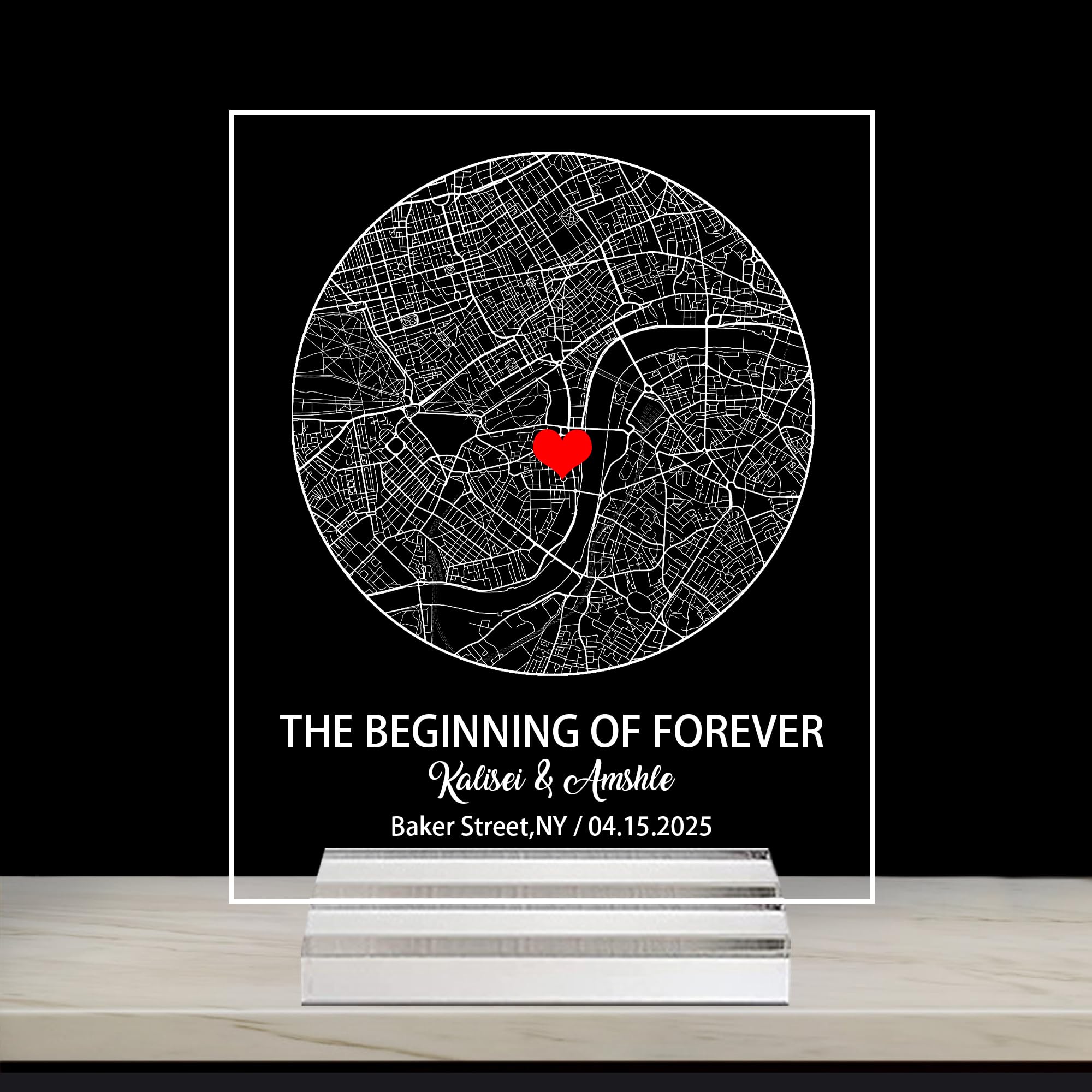 Noonative Style 3 Where We Met Map Plaque With Wooden,Acrylic,Led Light Stand,Personalized Custom Couple Map With Location Date Names,Valentines Day Gift For Wife Husband Girlfriend Boyfriend