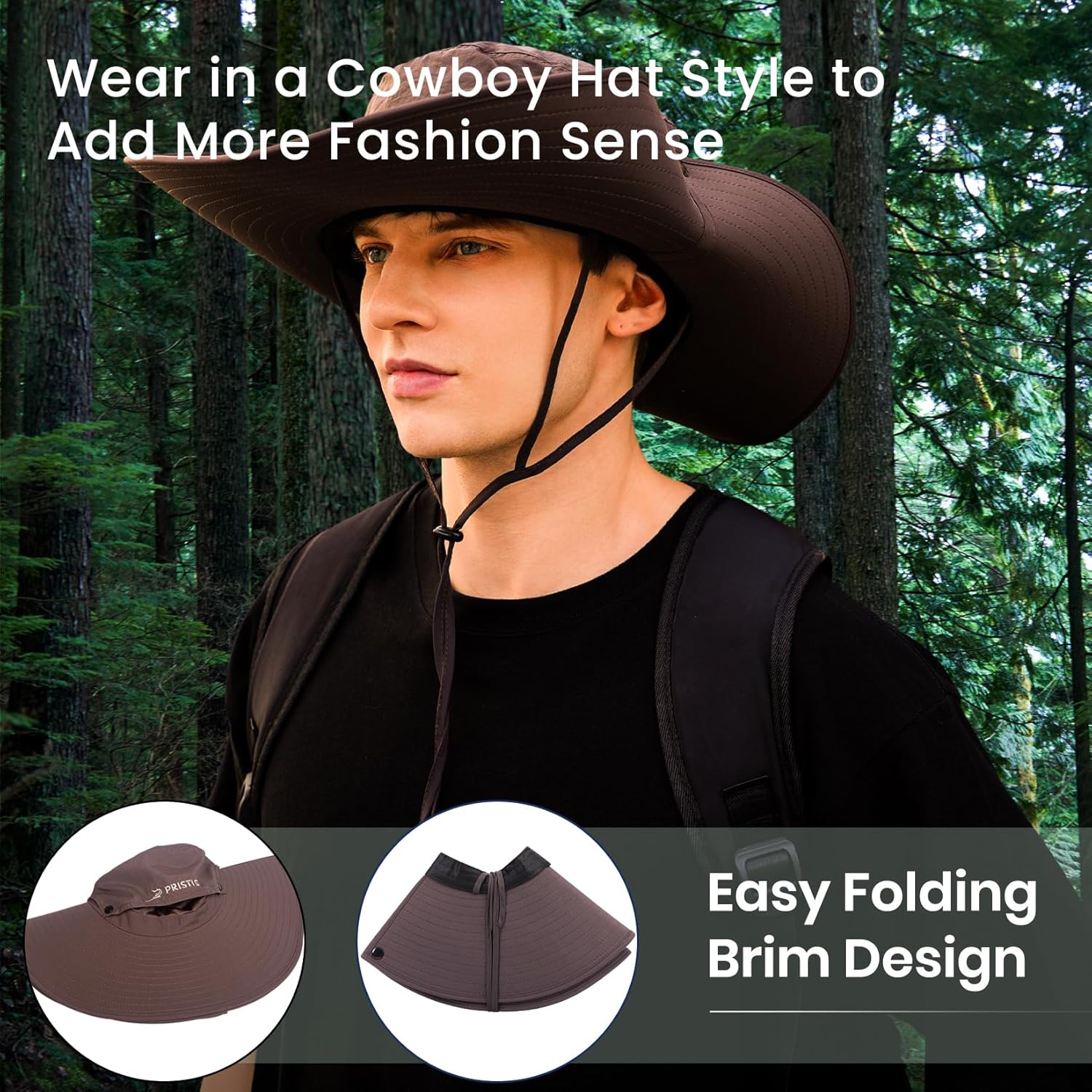 Pristis Wide Brim Fishing Hat, UPF 50++ Safari Sun Hat for Men Women, UV Protection Outdoor Foldable Breathable Boonie Hat - Image 6