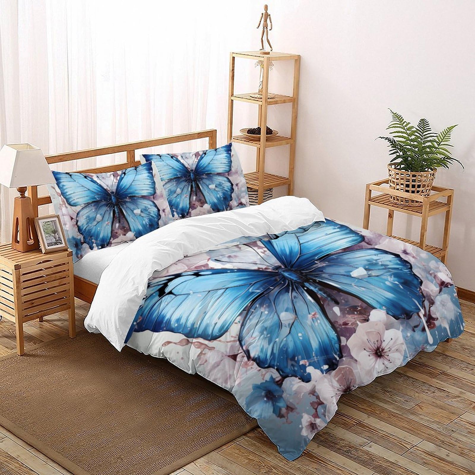 Parure de couette animal printed microfibre ultra douce motif papillon 3 pièces