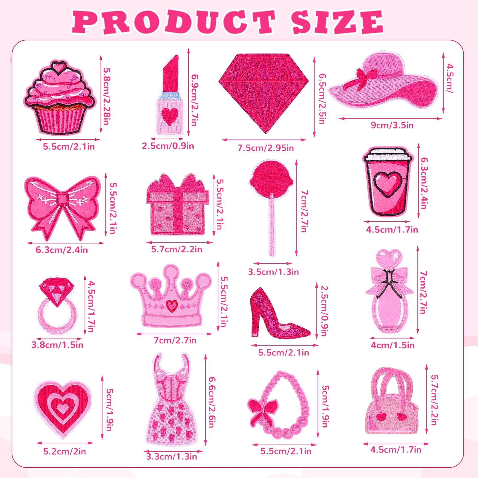 AUGSUN 60 parches bordados de color rosa intenso, estilos surtidos al azar, parches para planchar para niñas, parches de reparación de apliques de costura, bonitos parches para coser en mochilas,