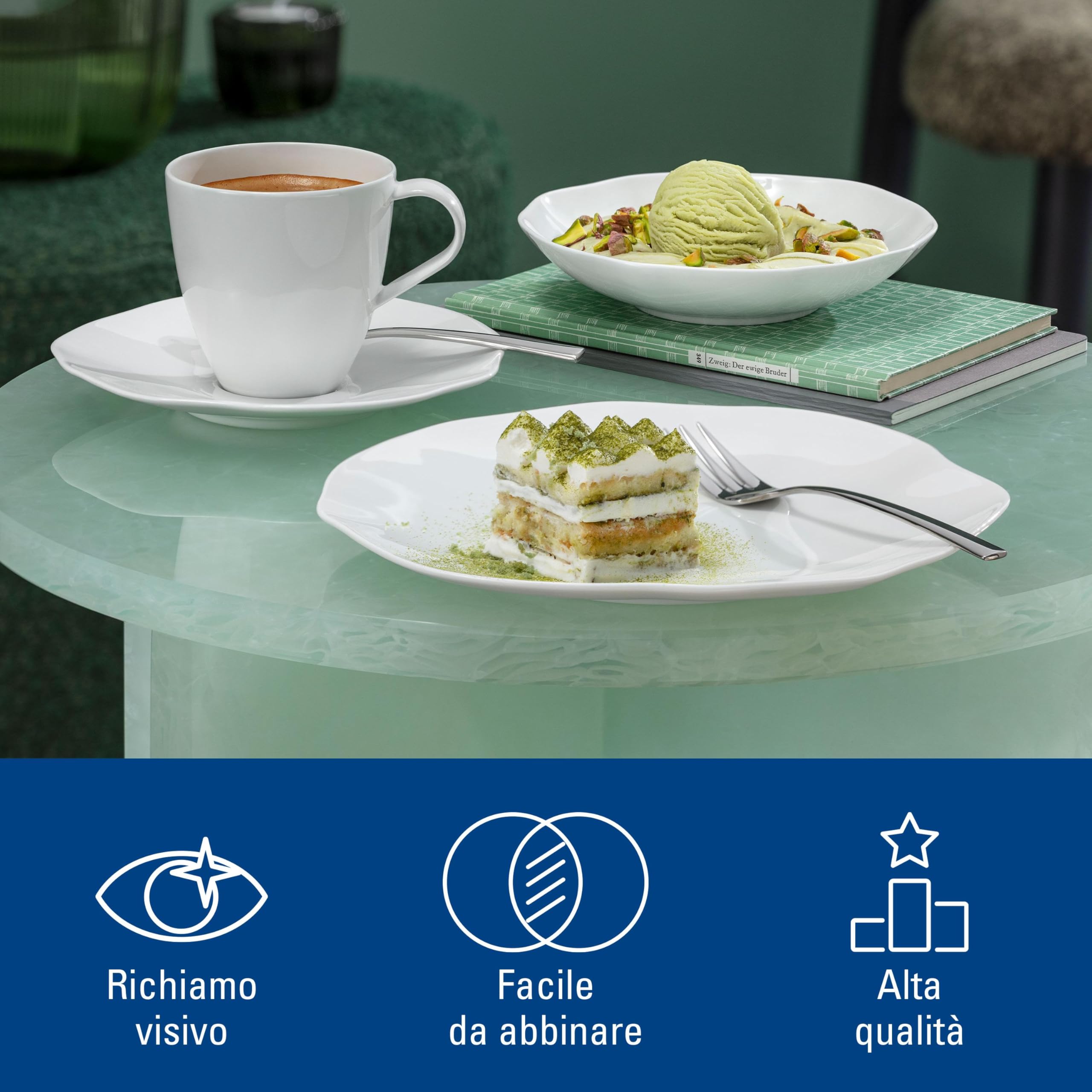 Villeroy & Boch – Pura piatto da dessert/colazione, ca. 22 × 22 × 2,5 cm, bianco puro, lavabile in lavastoviglie e utilizzabile nel microonde, forma fluida, porcellana Premium Bone made in Germany