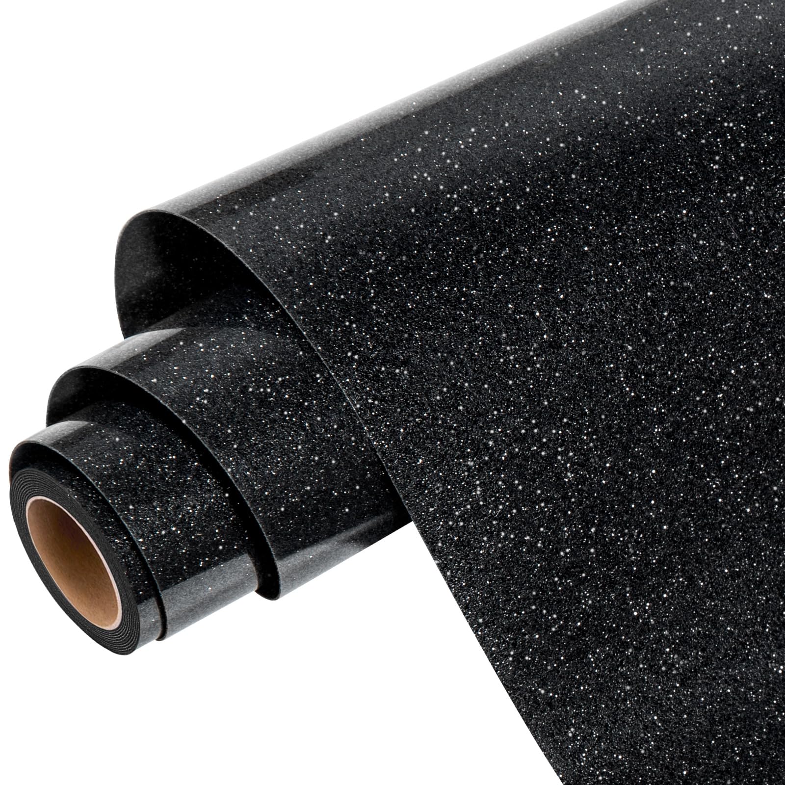 WRAPXPERT Black Glitter HTV, Holographic Glitter Heat Transfer Vinyl Roll, 10" x 5ft Sparkle Iron on Vinyl for Heat Press Design, Shirts, Easy to Cut & Transfer