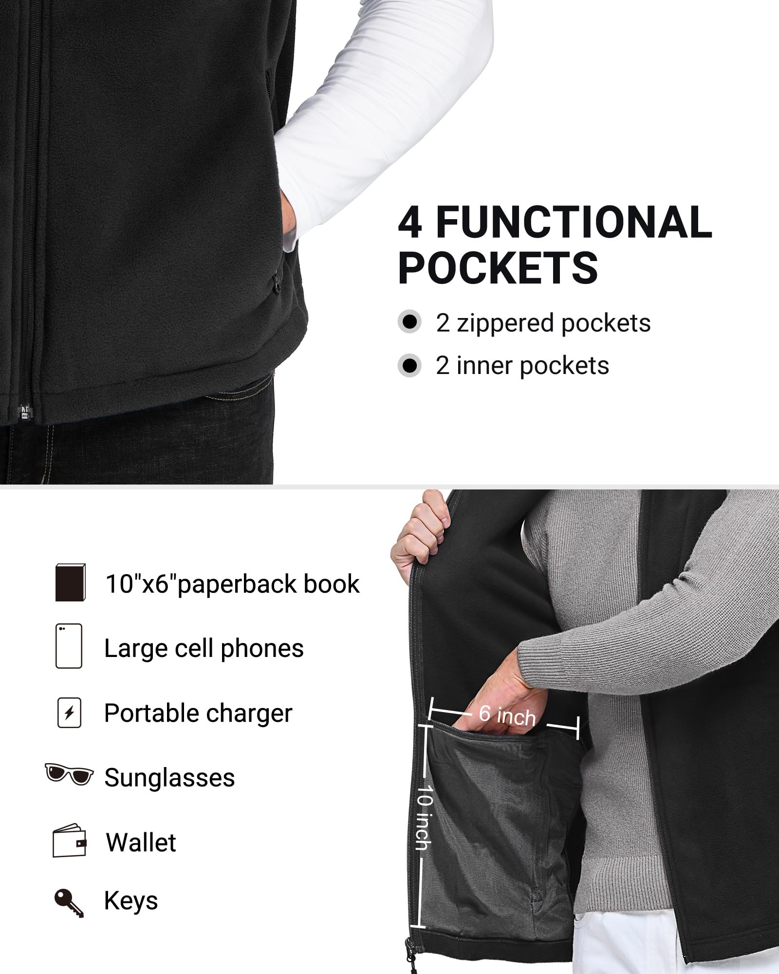 Outdoor Ventures Fleece Weste Herren Leicht Ärmellose Fleeceweste Jacke Winddicht Warm Gefütterte Winterweste Arbeitsweste für Männer mit Reißverschlusstaschen