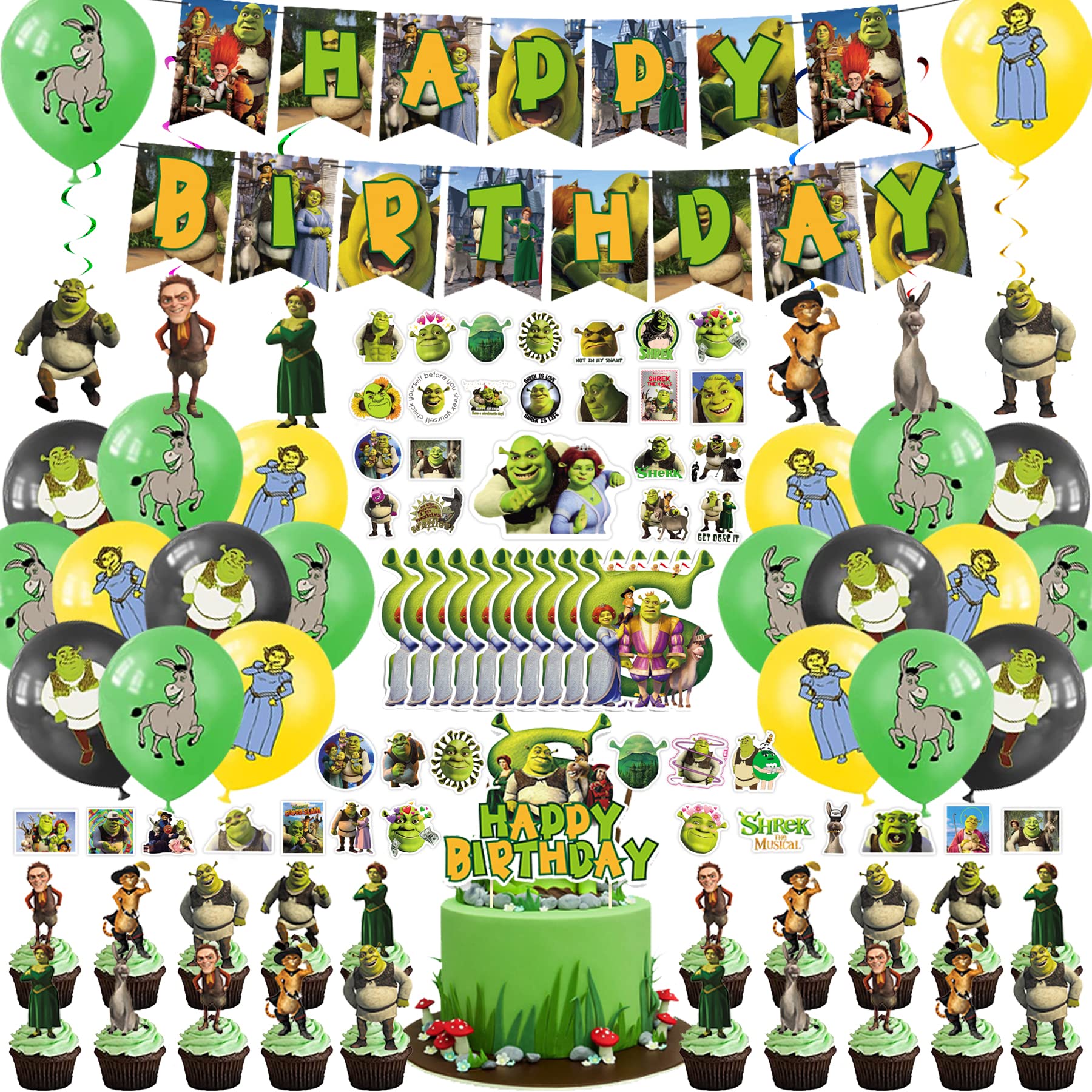 Buy Shrek Party Decorations Set for 49th Kids, Shrek Party Supplies Include Banner, Cake Topper