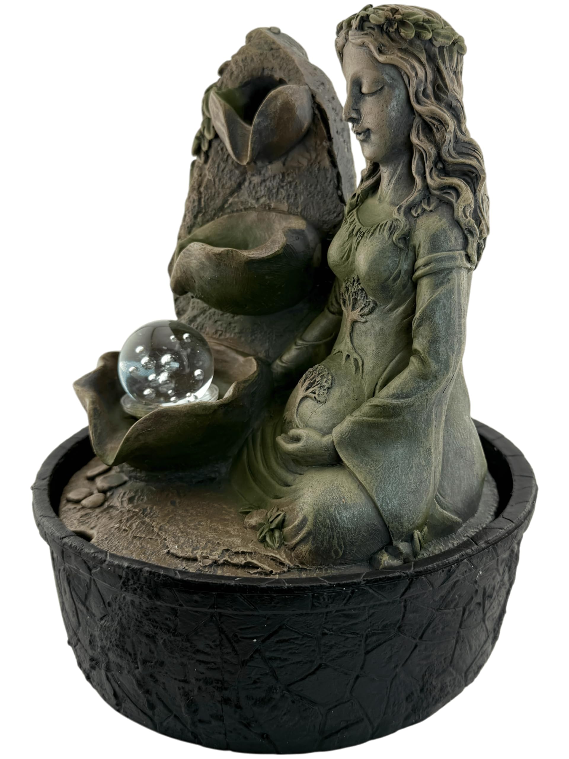 HOSTENATURA Fuente de Agua Gaia Madre Tierra con Luz 20x20x25cm | Fuente Decorativa Zen de Resina | Relajación, Armonía y Decoración Espiritual