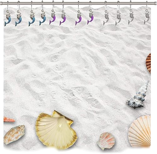 Miniatura 6 de Aimoye - Ganchos para cortina de ducha con forma de sirena, ganchos decorativos para barras de ducha de baño, juego de accesorios de baño,