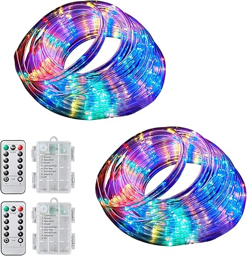 Miniatura 1 de Cuerda de luces LED, paquete de 2 luces de Navidad multicolor para exteriores con control remoto, 40 pies, 120 LED, 8 modos, tira impermeable,