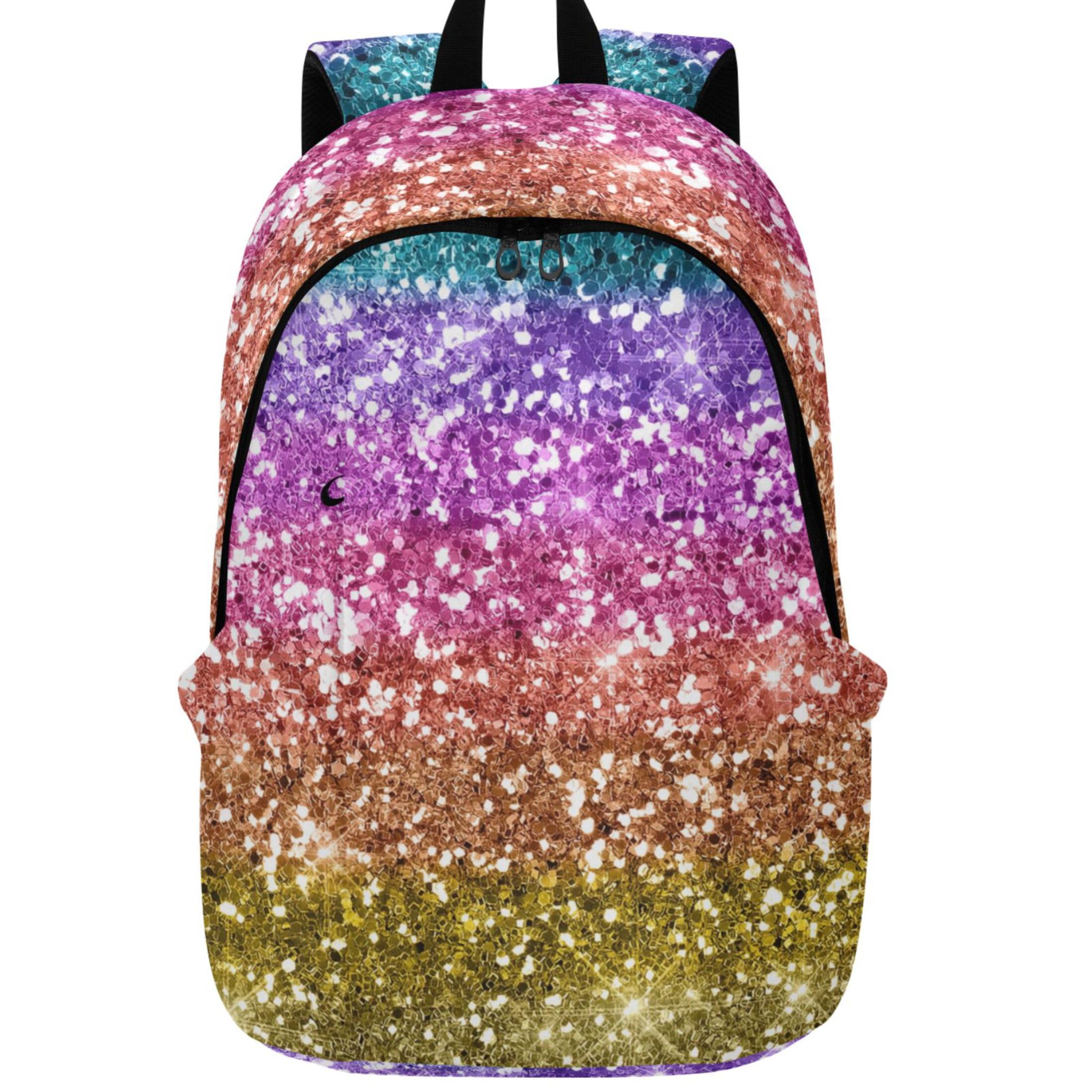 TSENQUE Casual Daypack Backpack for Women Rainbow Glitter Custom Bookbag Backpack for School