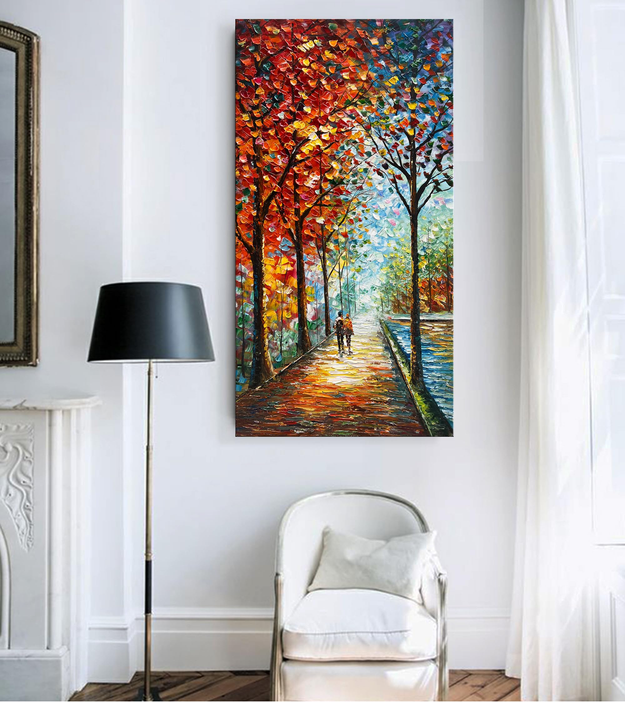 Diathou Art Hand-painted Landscape Oil Painting Wall Art 24x48 Inchs Contemporary Abstract Vertical Texture Oil Painting For Living Room Bedroom wall Decoration