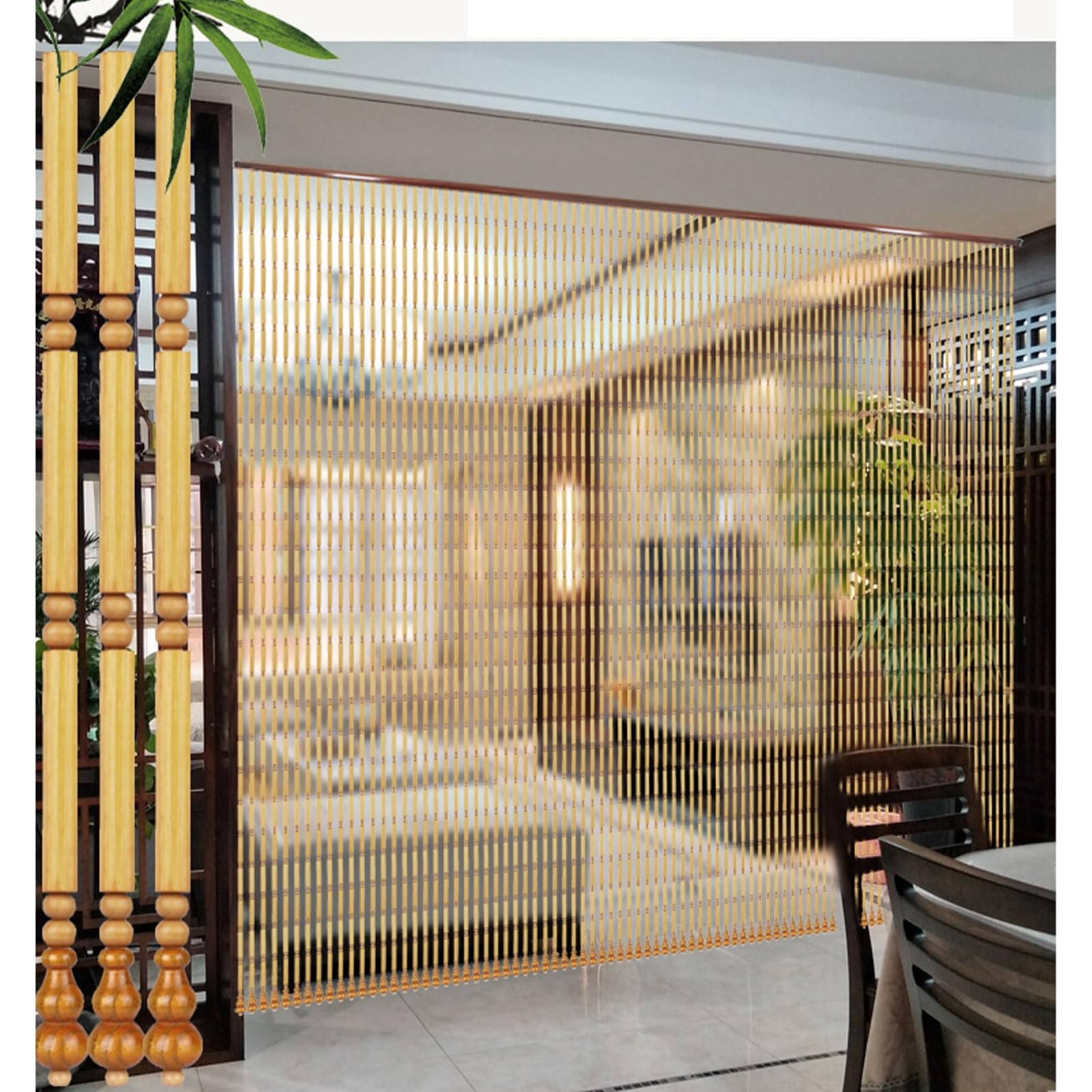 Amazon｜玉のれん 木製 レトロ 天然竹ビーズカーテン 手作りインテリア