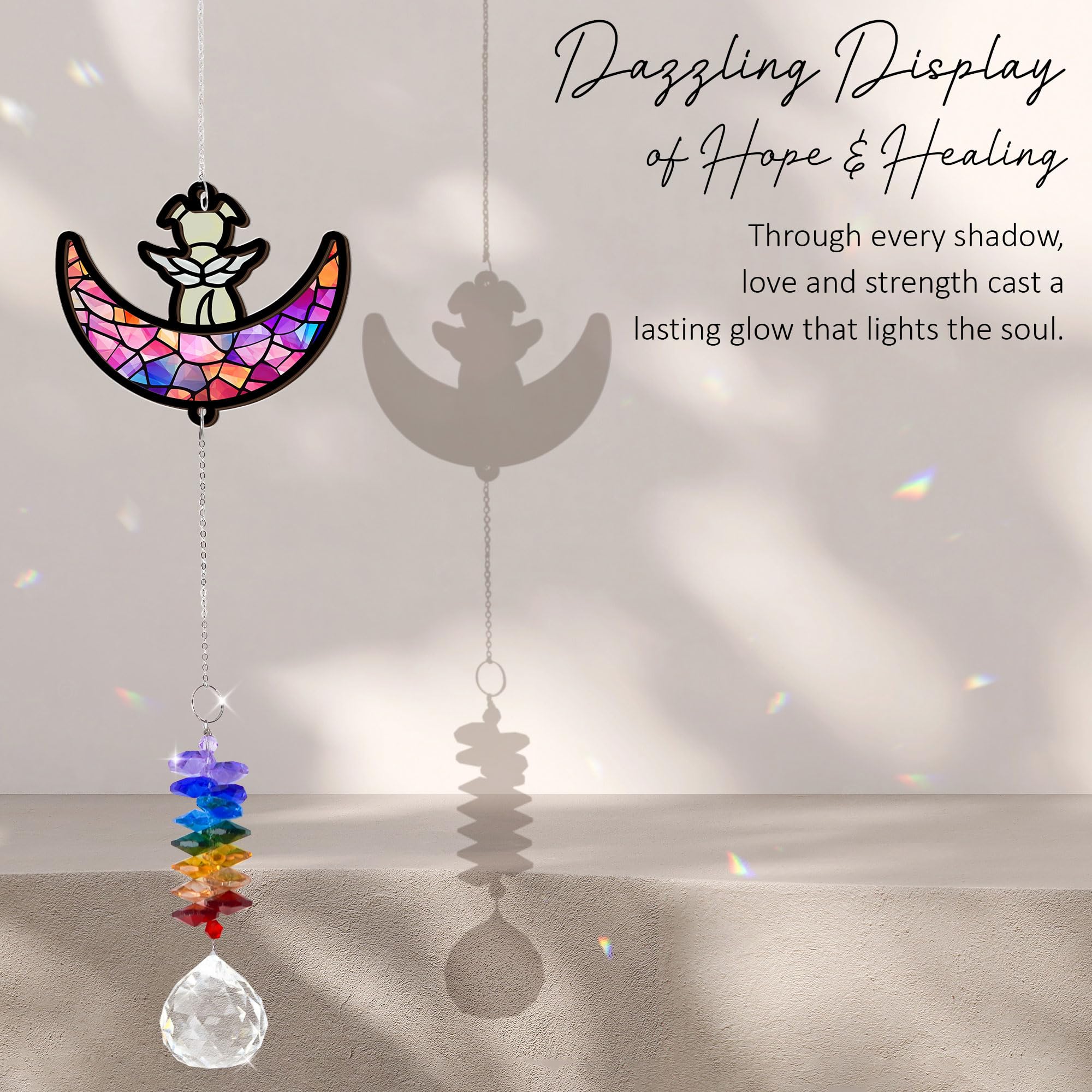 GIFTELIX Pet Memorial Suncatcher - Dog & Rainbow Moon Ornament - Pet Loss Gift - Dog Paw Suncatcher - Rainbow Bridge Gift - Pet Sympathy Gifts - Paw Print Ornament - Remembrance Keepsake