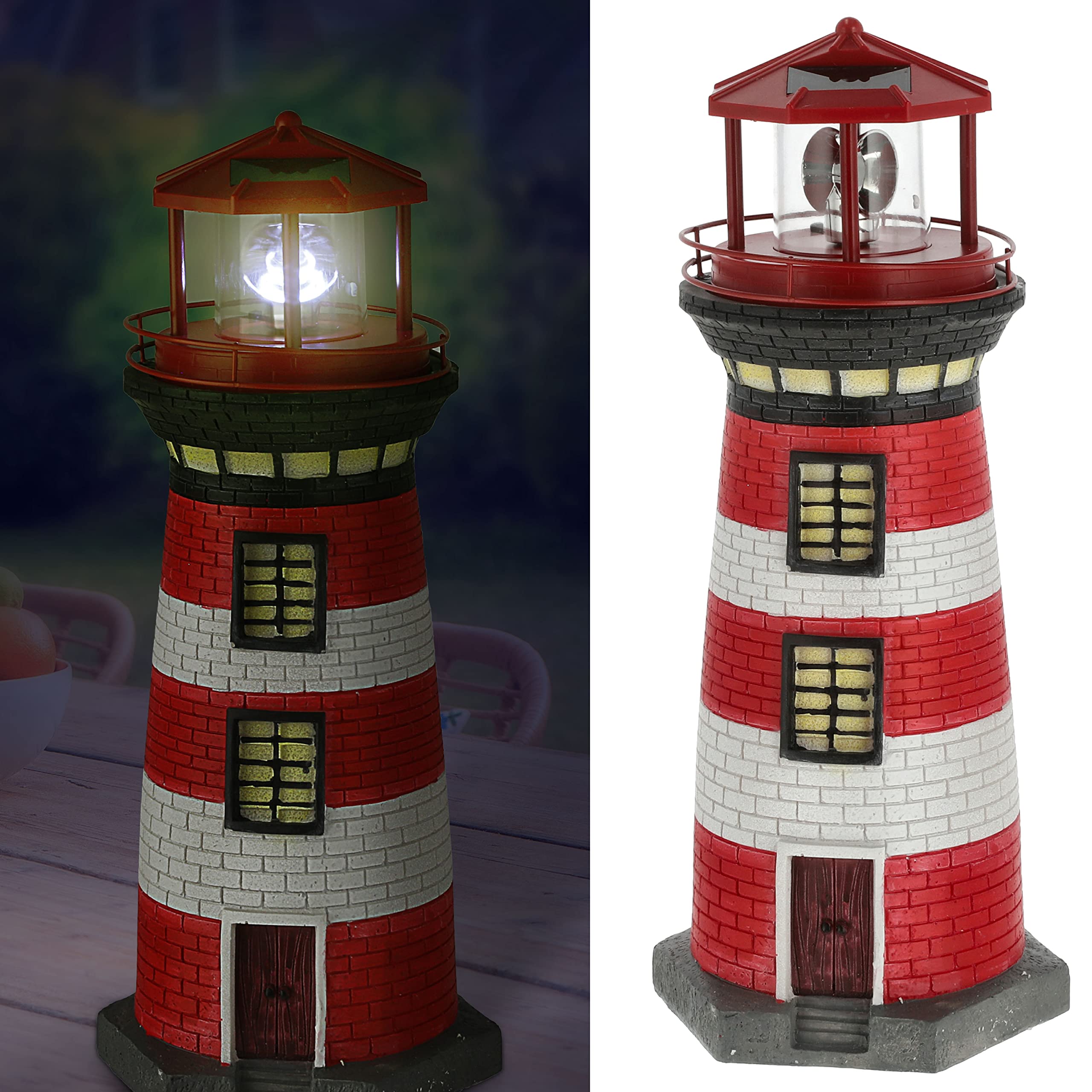 Cepewa LED Solar Lighthouse, 38 cm, Red White, Garden Decoration, Beacon Tower Solar Lighting