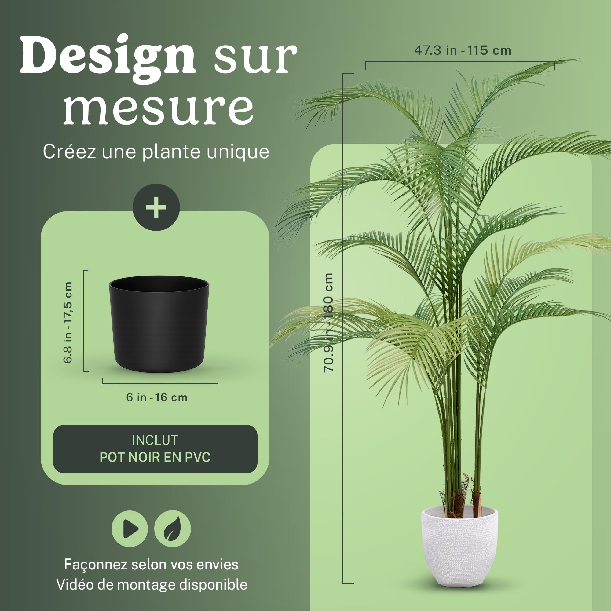 Maia Shop Palmier Areca Artificiel 180 cm - Faux Arbre d'Intérieur