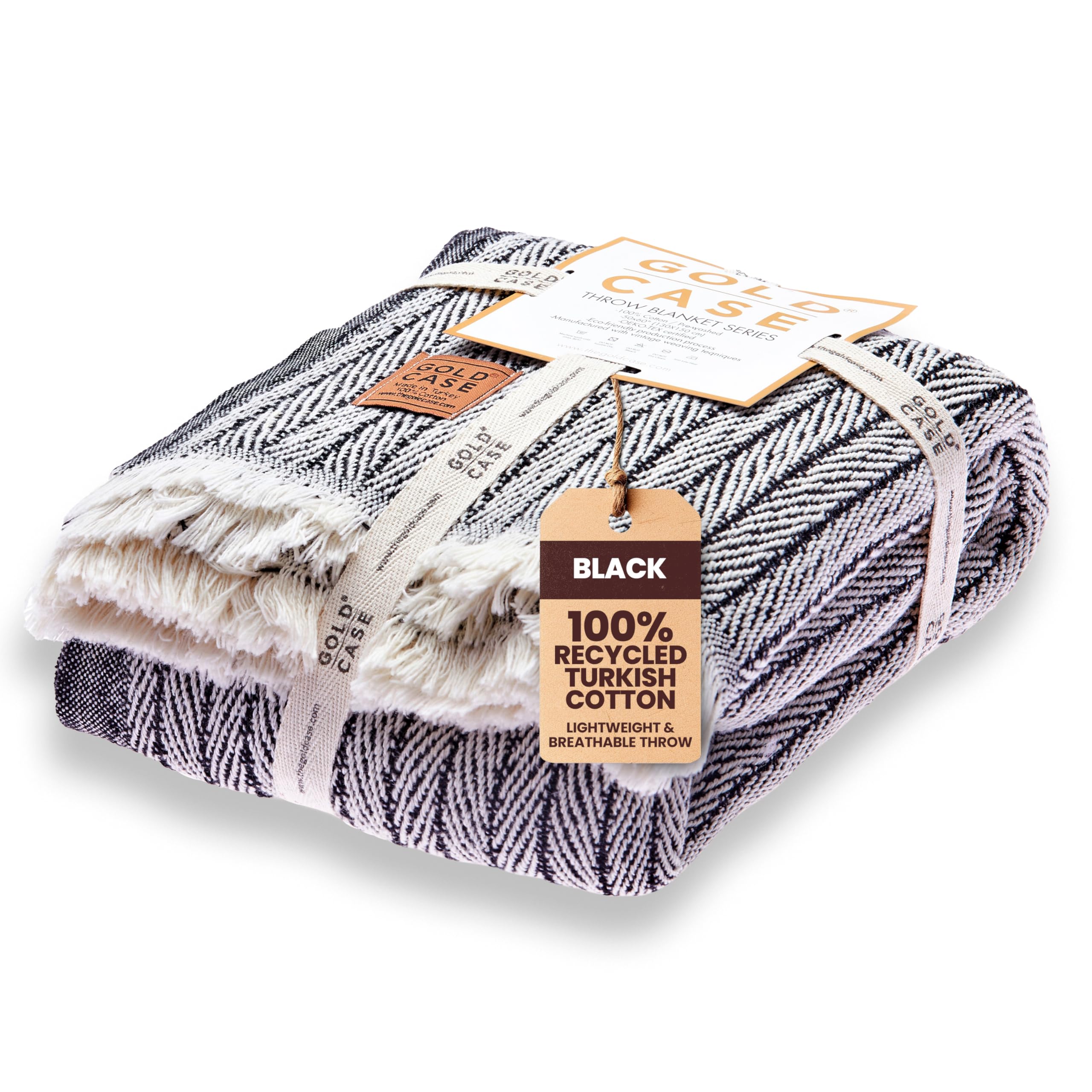 GOLD CASE Throw Blanket for Couch - 100% Recycled Turkish Cotton Blankets & Throws - Vintage Soft Throw Blankets for Living Room - Boho Decorative