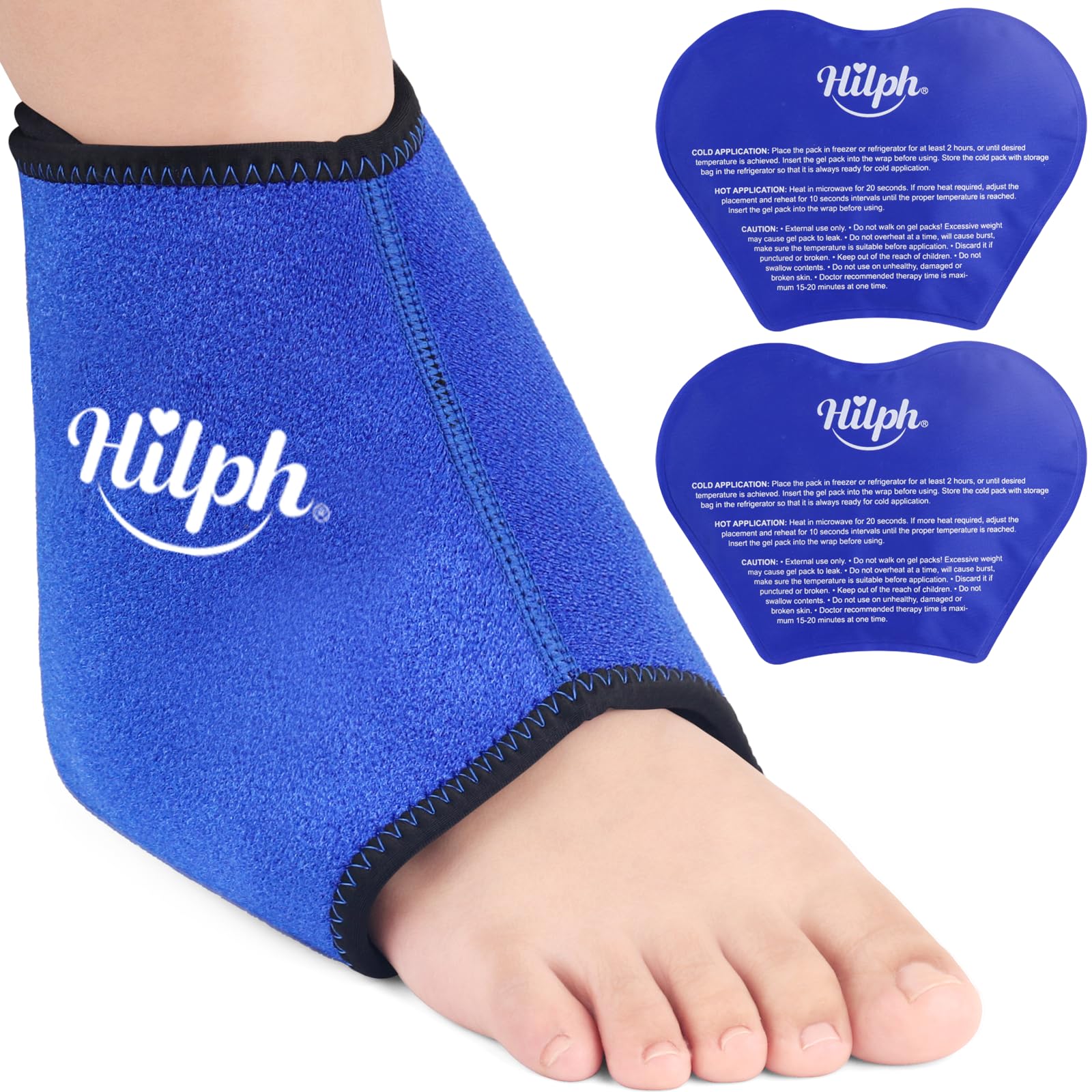 Hilph Ankle Ice Pack Wrap(2 Ice Packs), Durable Foot Ice Pack for Injuries, Hot and Cold Gel Pack for Ankle Sprained, Swelling, Achilles Tendinitis, Plantar Fasciitis - Fits Single/Both Ankle Side