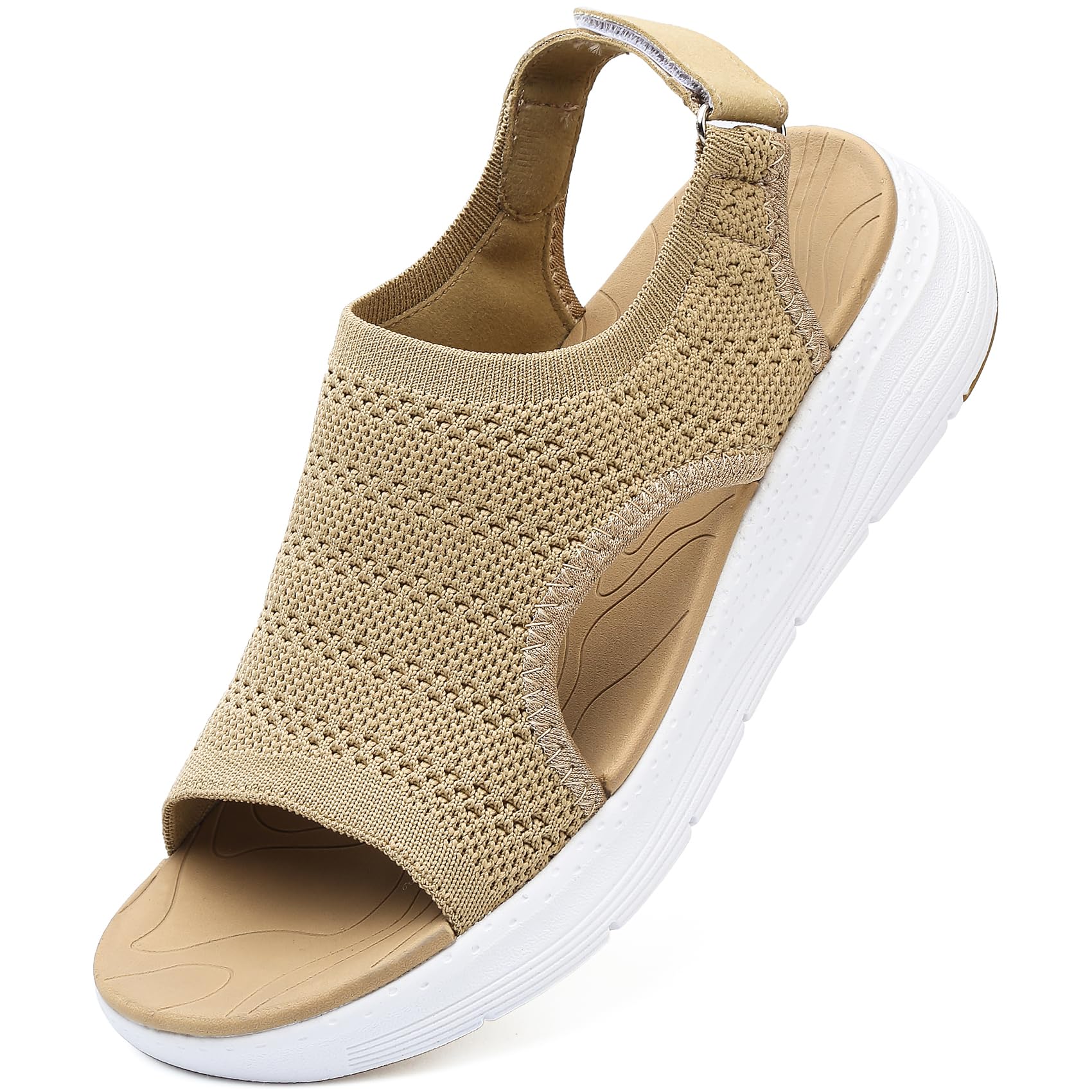 DimaiGlobal Sandalen Damen Sommer Sport Orthopädische mit Fußgewölbestütze Leichte waschbare Strick Slingback Plateau Sandalen mit verstellbarem Klettverschluss