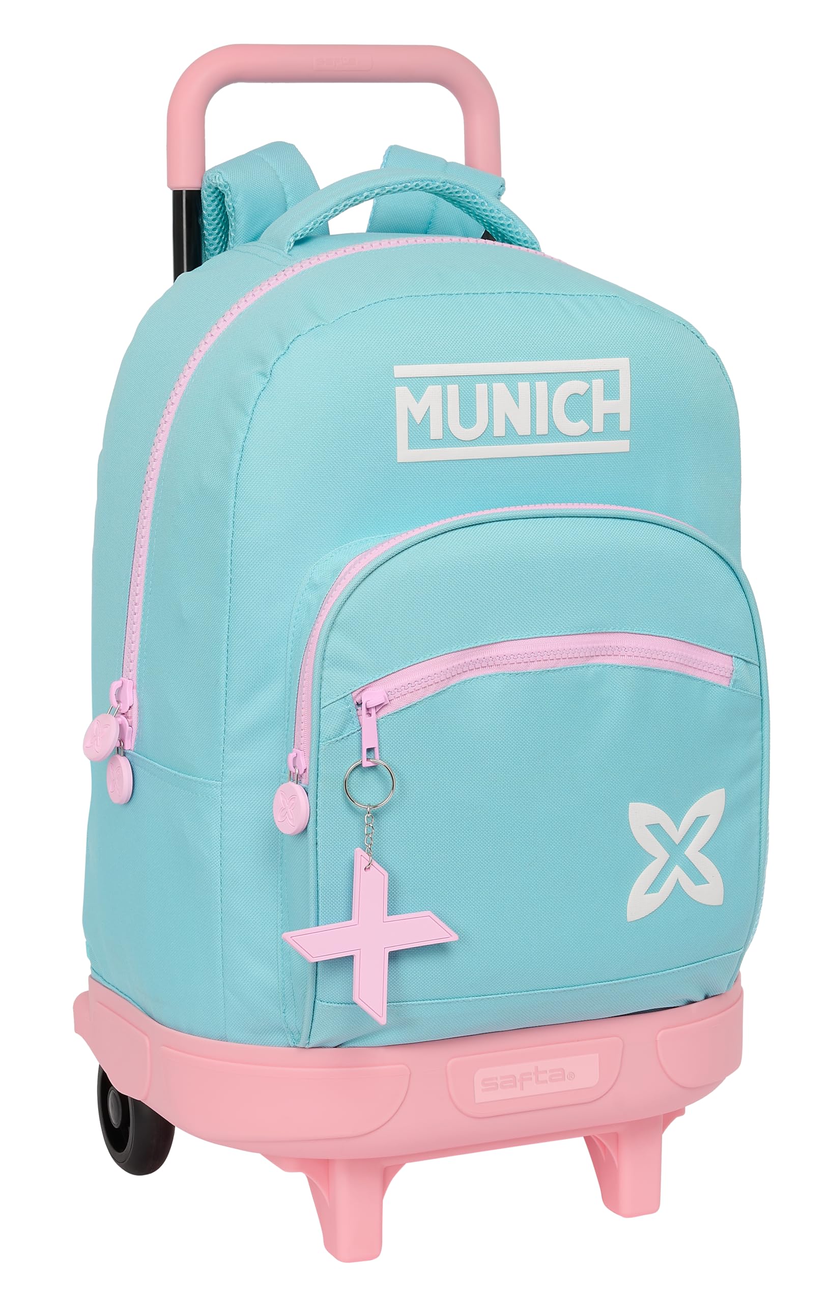 Safta Munich Heaven - Mochila Grande con Ruedas, Compacta, Extraíble, Ideal para Niños de Diferentes Edades, Cómoda y Versátil, Calidad y Resistencia, 33x22x45 cm, Color Celeste