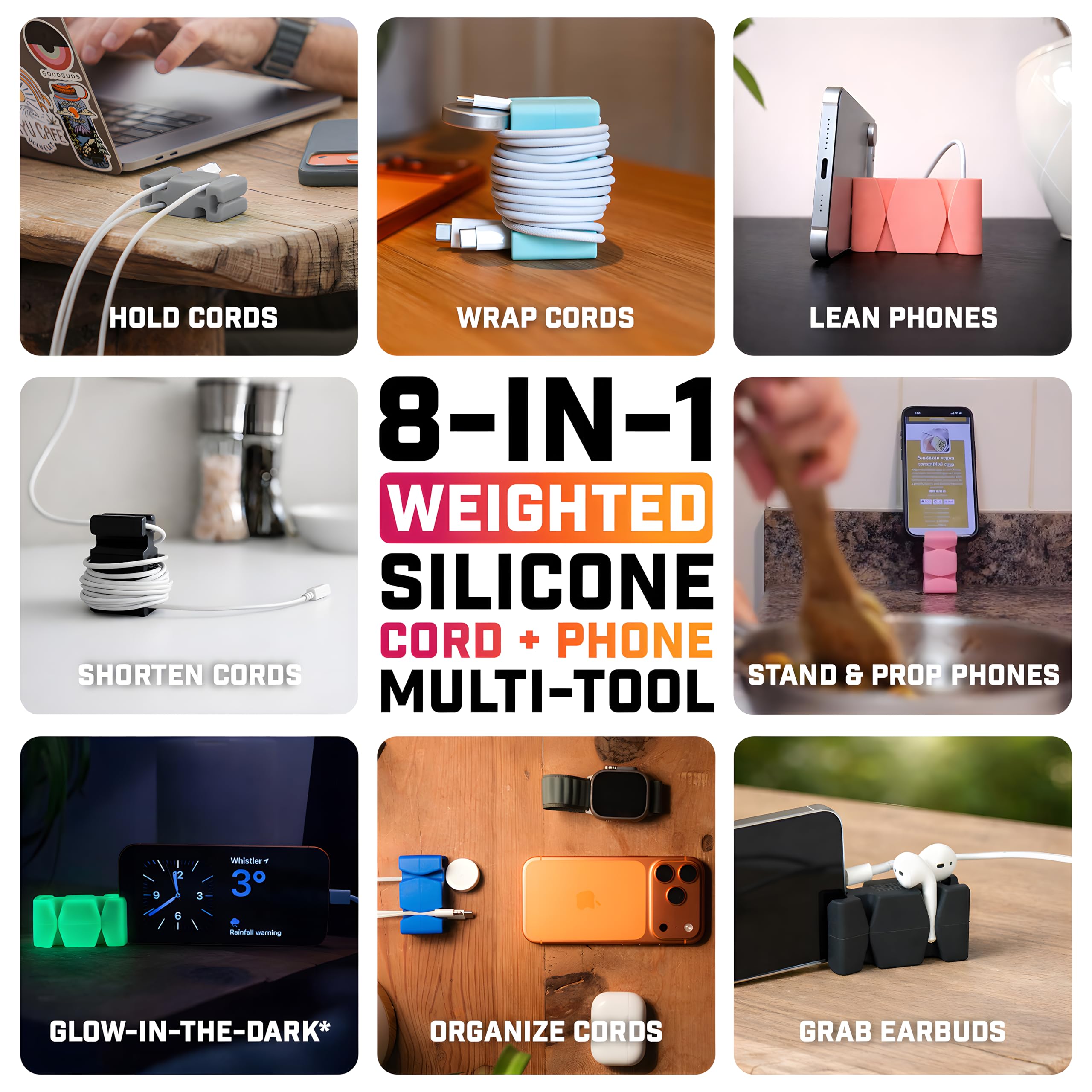 CORDBRICK Supporto ponderato per comodino, scrivania, viaggi, strumento di gestione dei cavi, accessorio per telefono, calza della Befana, regalo riutilizzabile (confezione da 1, blu)